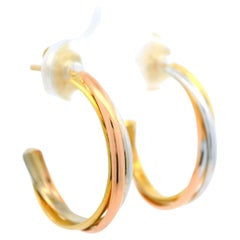 Estate Classic 18k Tri-Color Gold Trinity Medium Twist Hoop Earrings
