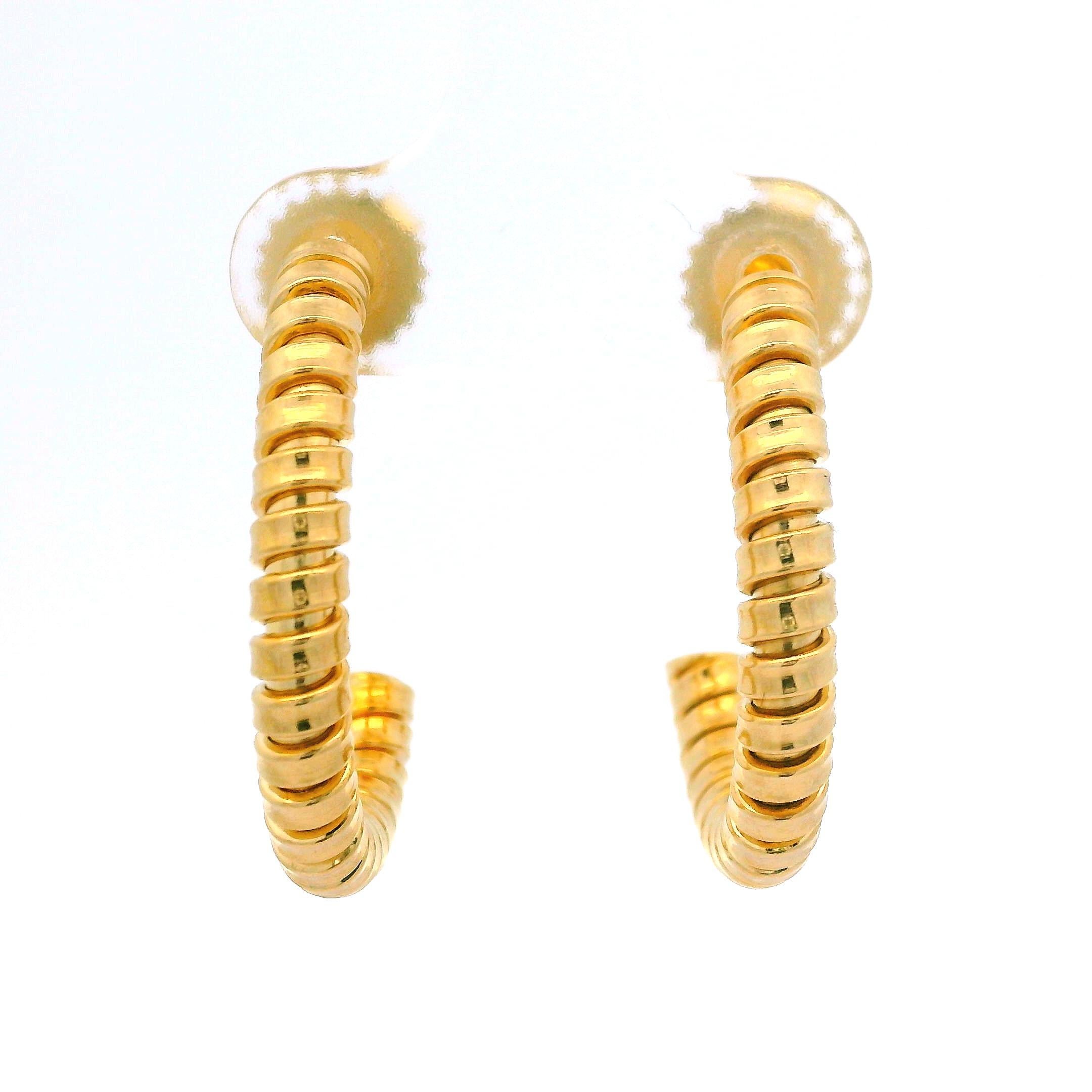 Estate Classic 18k Yellow Gold Tubogas Accordion Hoop Cuff Earrings For Sale 3