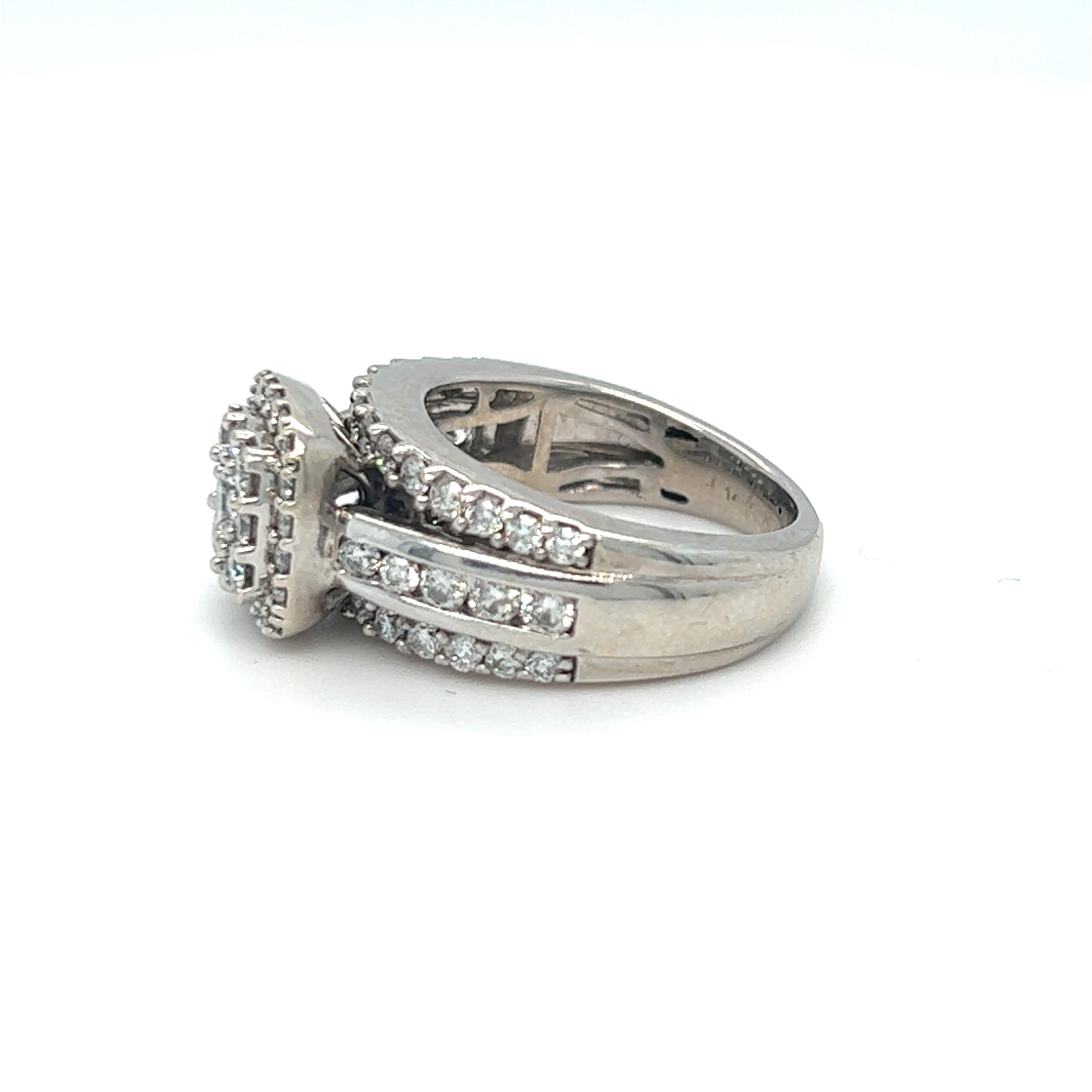 Modern Estate Clustered Diamond Engagement Ring 14K White Gold For Sale