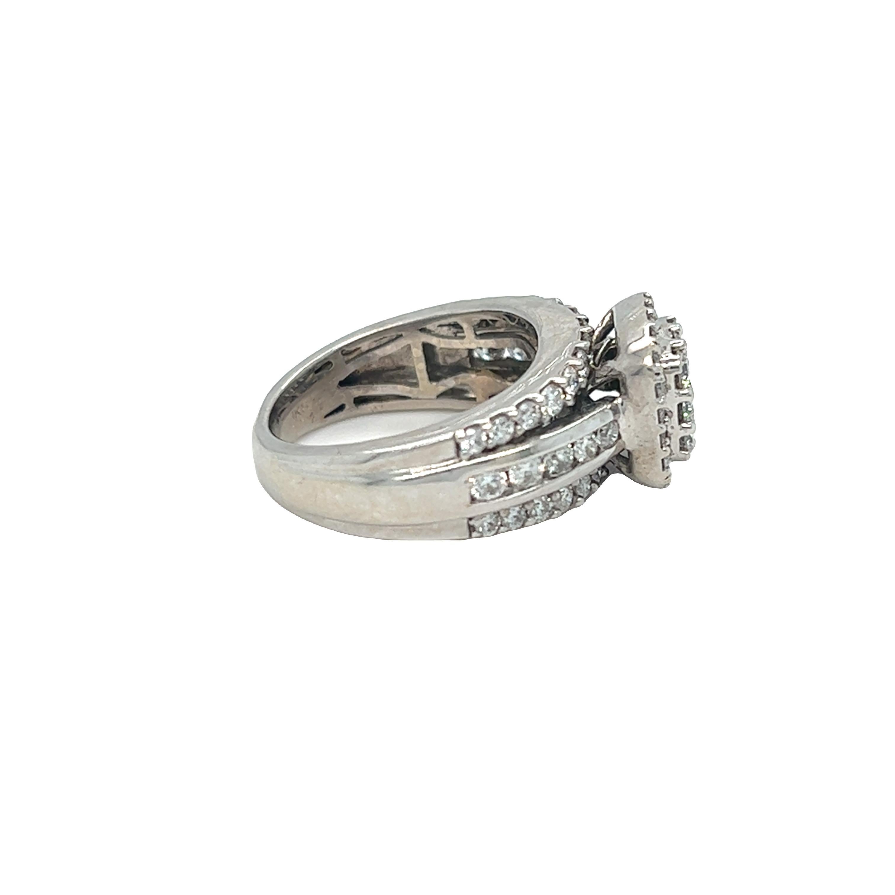 Women's or Men's Estate Clustered Diamond Engagement Ring 14K White Gold For Sale