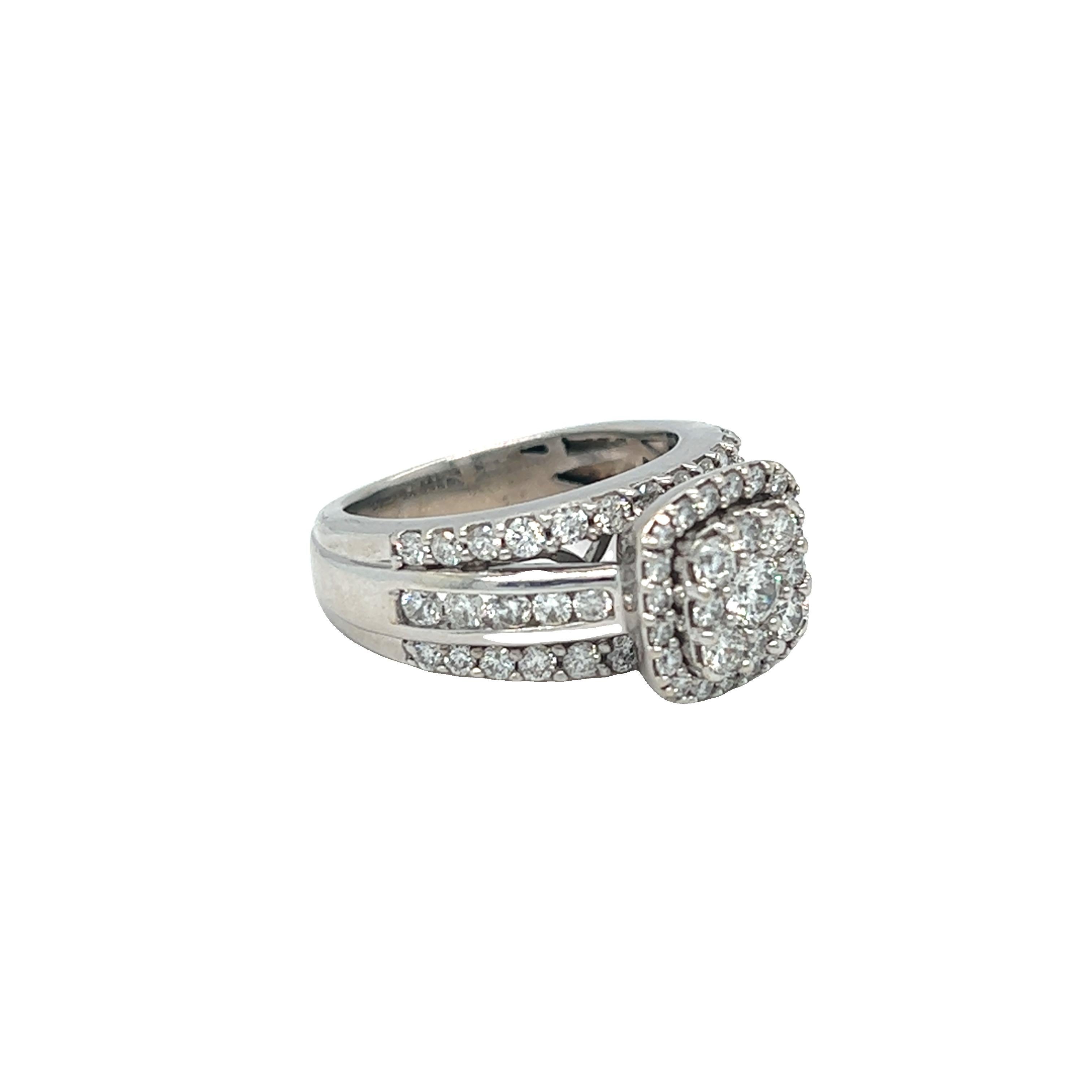 Estate Clustered Diamond Engagement Ring 14K White Gold For Sale 1