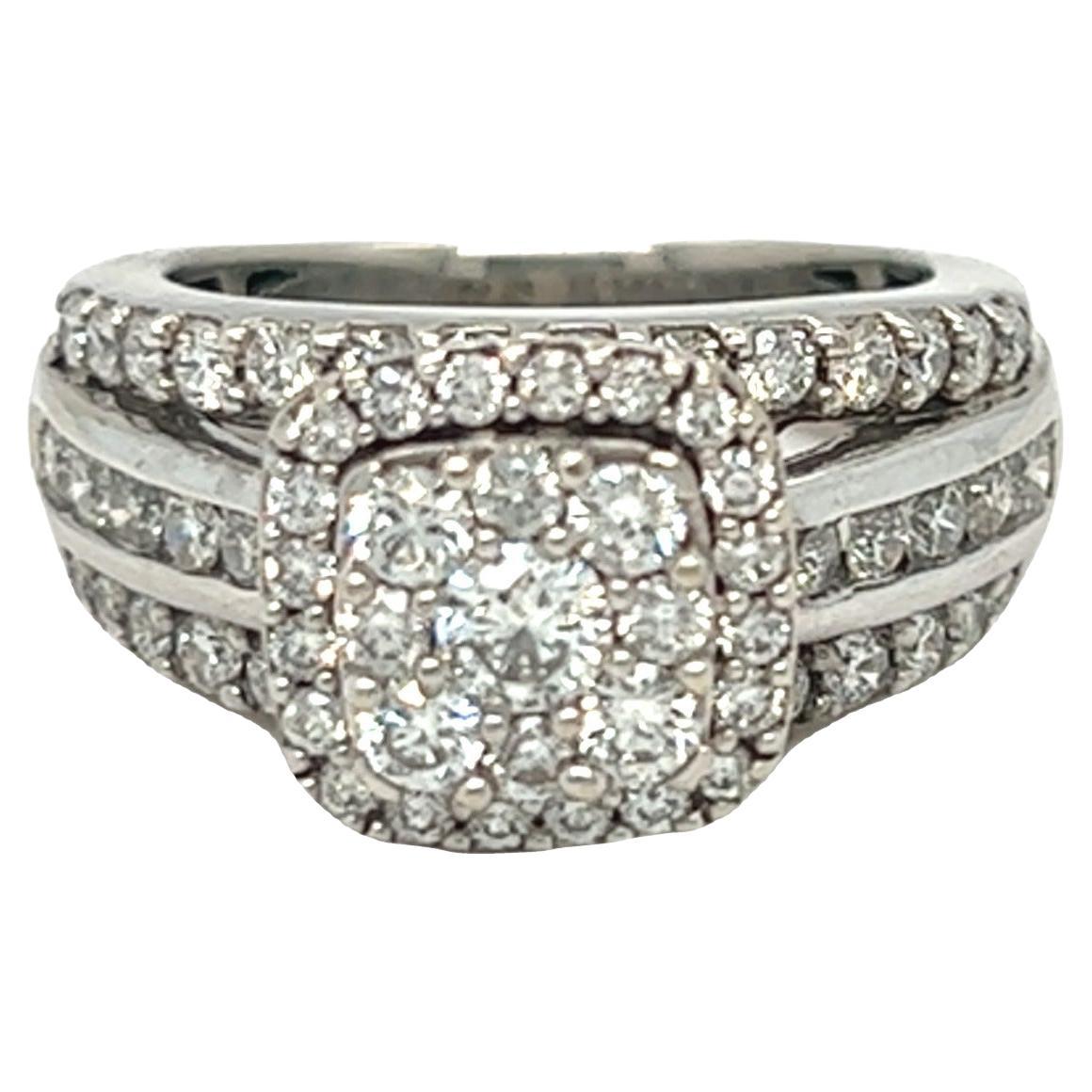 Estate Clustered Diamond Engagement Ring 14K White Gold For Sale