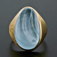 Estate Collectible Modernist Burle Marx 18k Gold Carved Aquamarine Unisex Ring