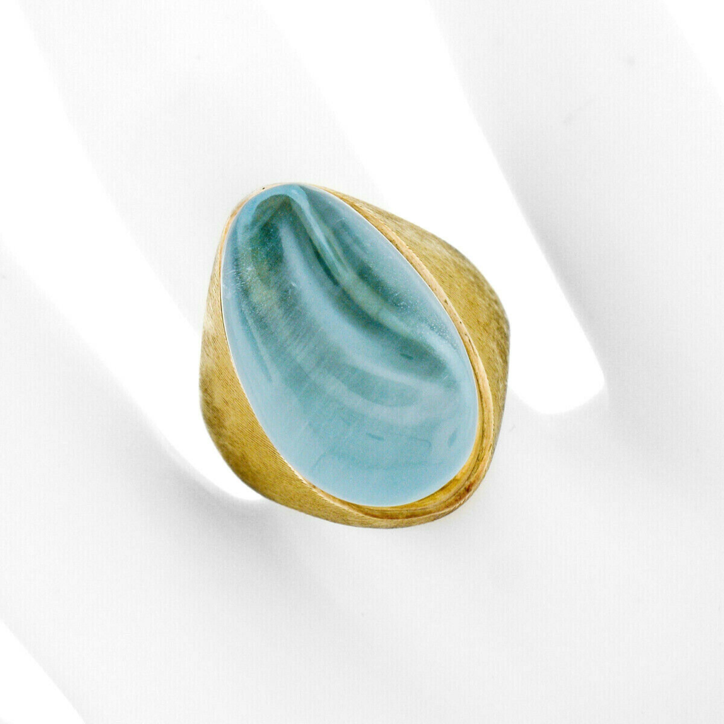 Cabochon Estate Collectible Modernist Burle Marx 18k Gold Carved Aquamarine Unisex Ring