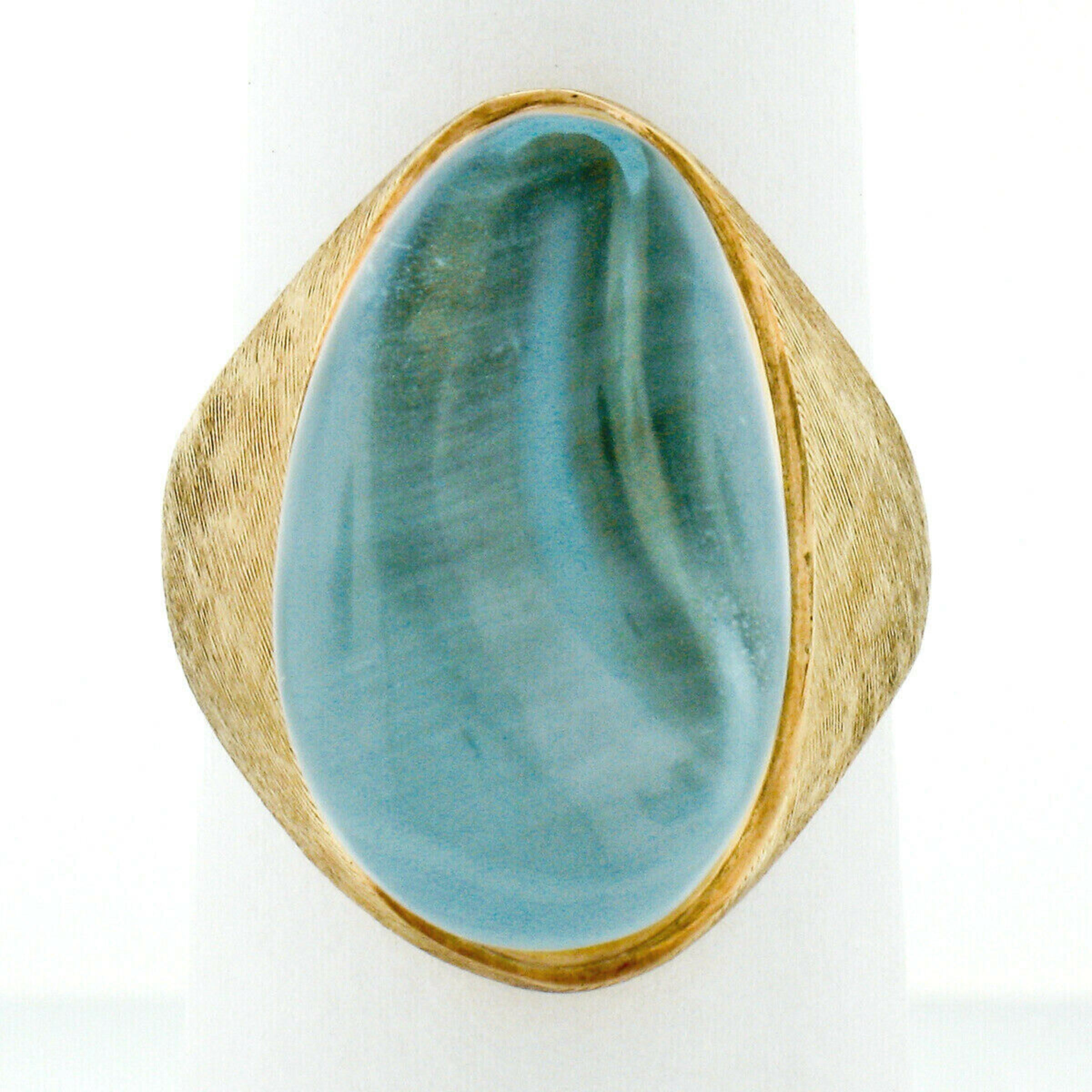 Estate Collectible Modernist Burle Marx 18k Gold Carved Aquamarine Unisex Ring In Excellent Condition In Montclair, NJ