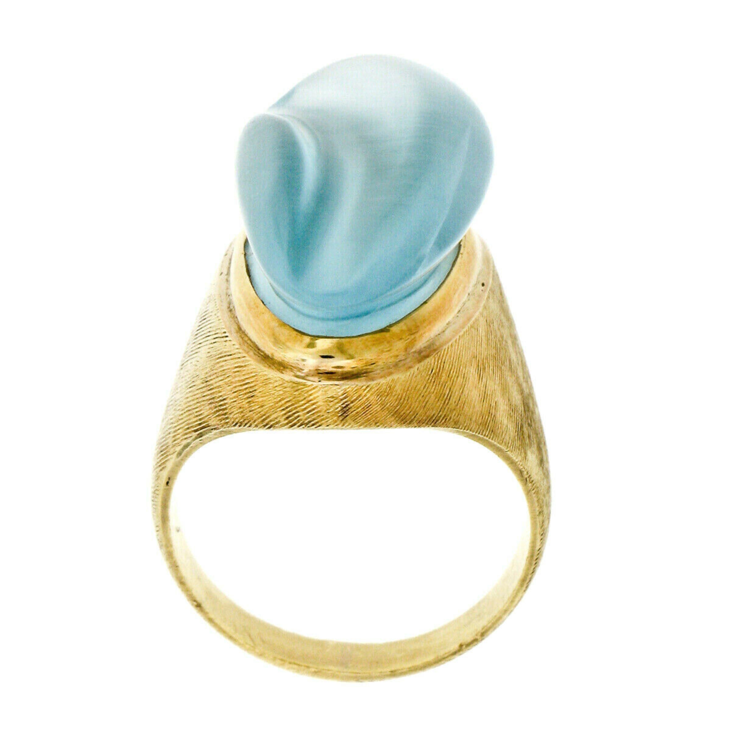 Estate Collectible Modernist Burle Marx 18k Gold Carved Aquamarine Unisex Ring 1