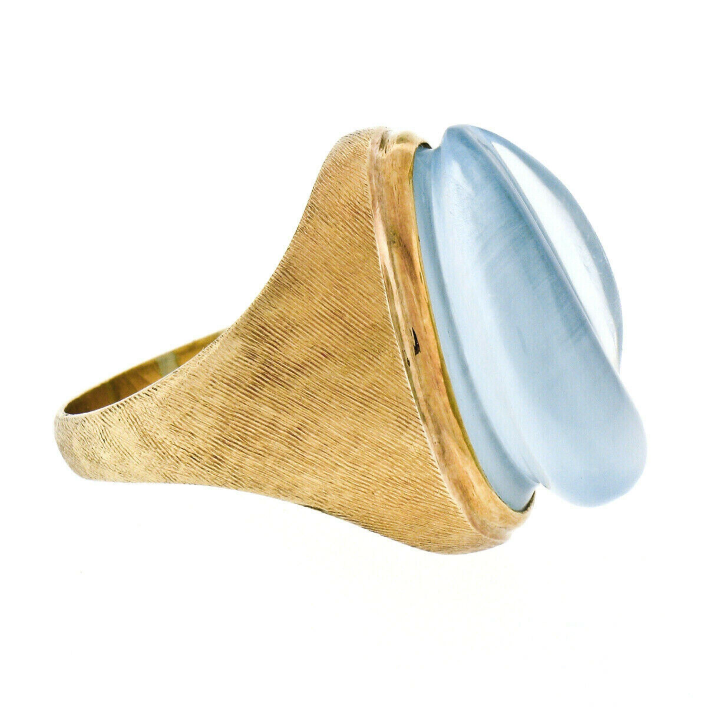 Estate Collectible Modernist Burle Marx 18k Gold Carved Aquamarine Unisex Ring 3