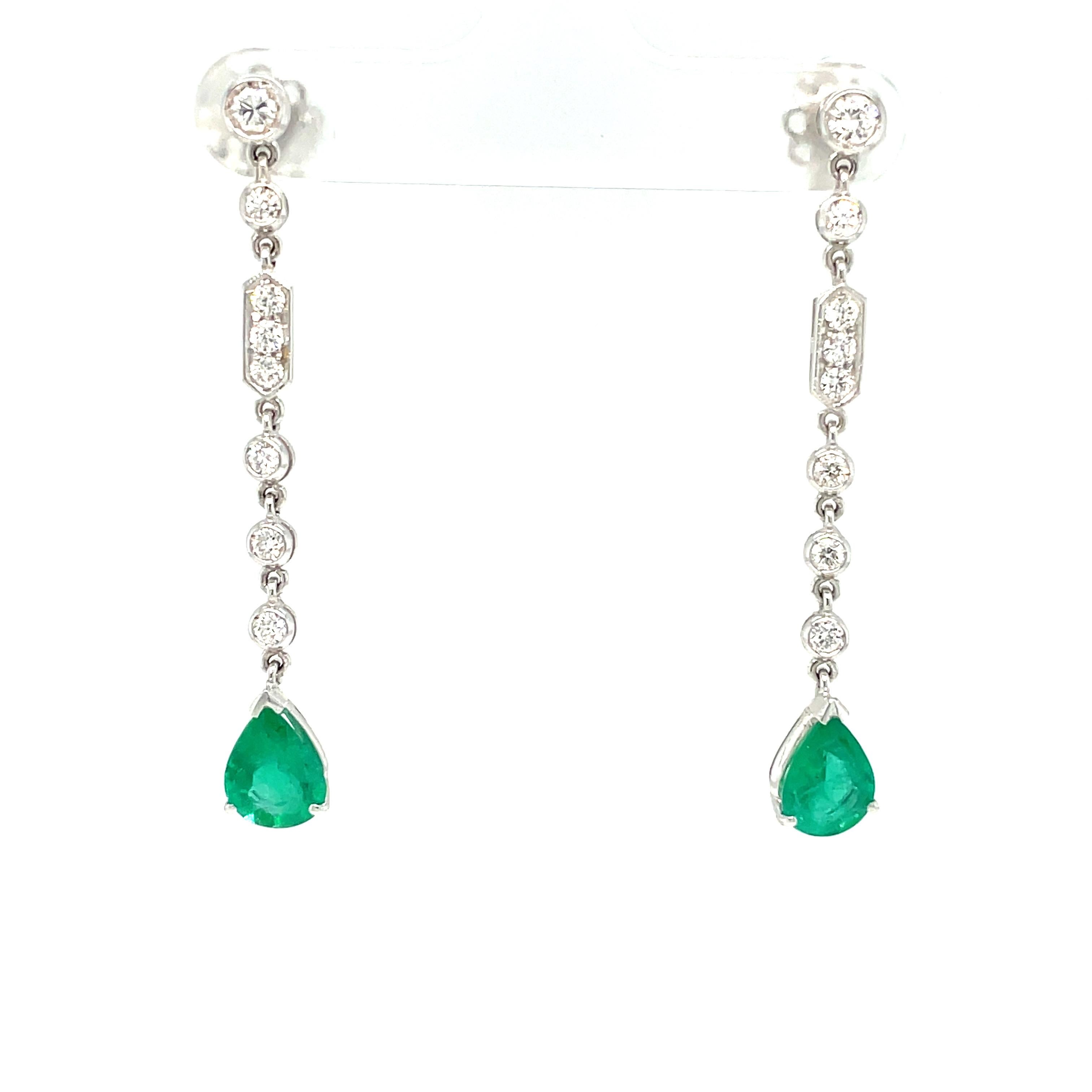 Emerald Cut Estate Colombian Emerald Diamond Chandelier Earrings For Sale