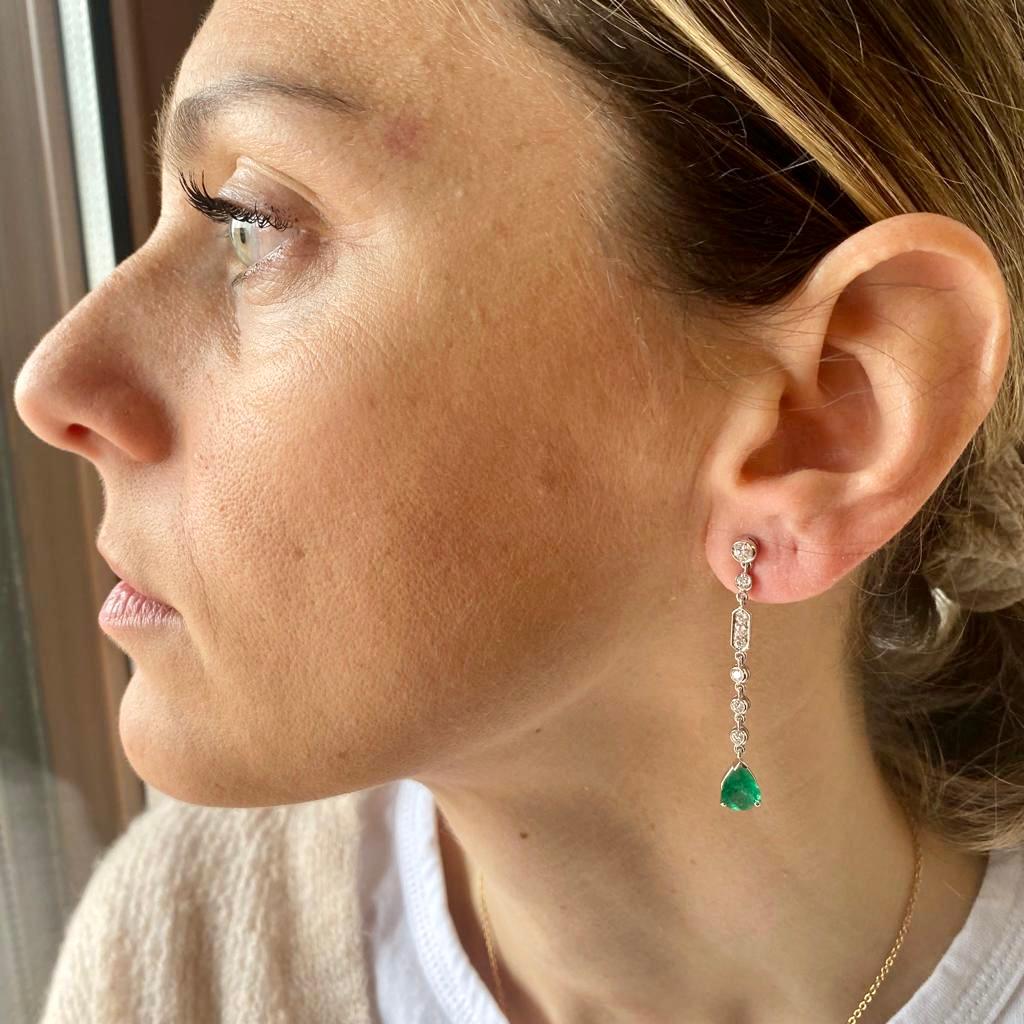 Estate Colombian Emerald Diamond Chandelier Earrings For Sale 1