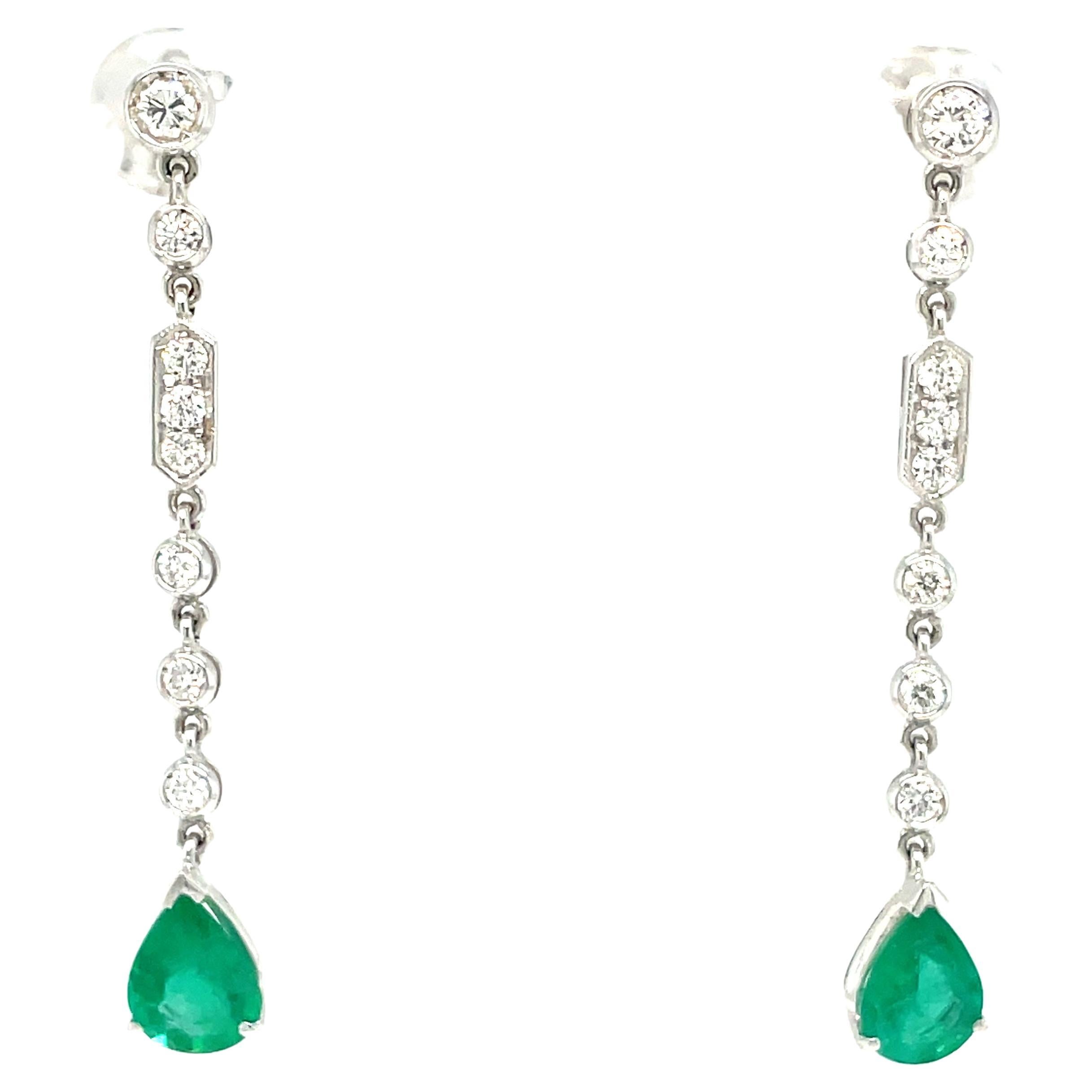 Estate Colombian Emerald Diamond Chandelier Earrings For Sale
