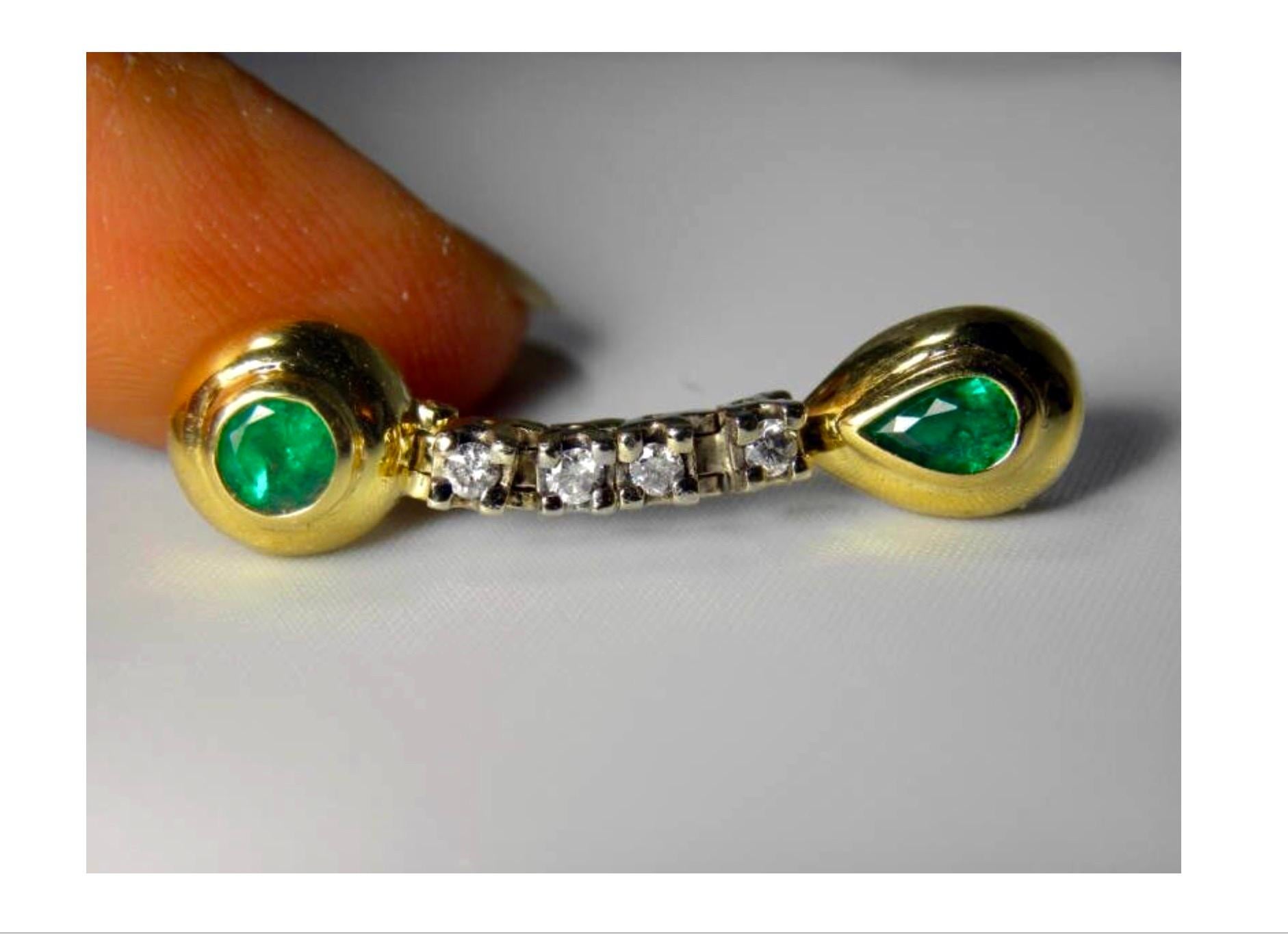 Estate Colombian Emerald & Diamond Dangle Drop Earrings Gold For Sale 2