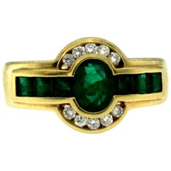 Estate Colombian Emerald Diamond Gold Band Ring