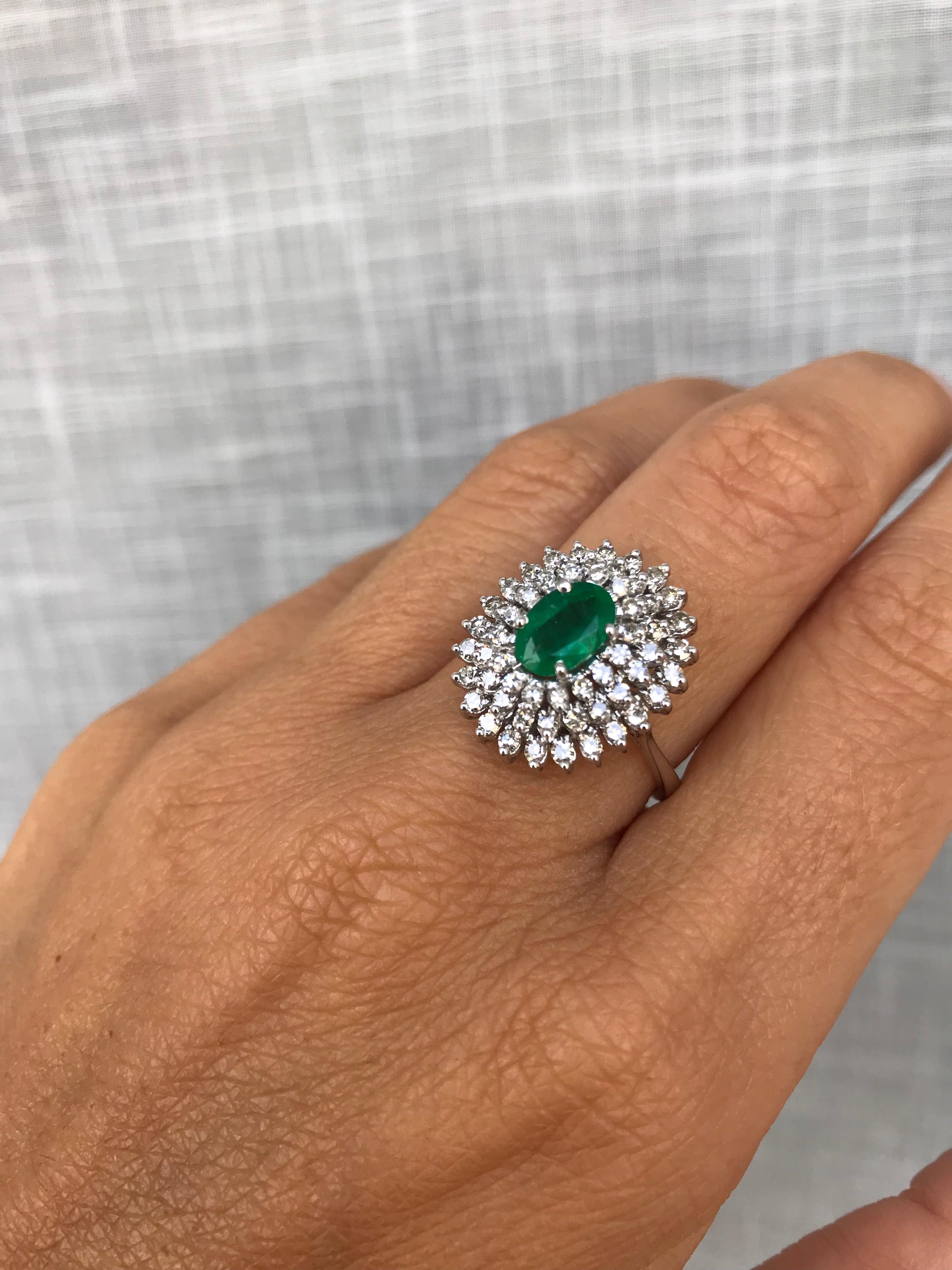 Estate Colombian Emerald Diamond Gold Cluster Ring 3