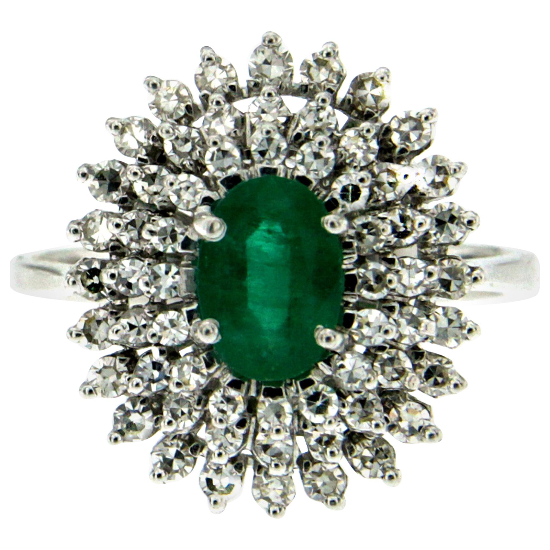 Estate Colombian Emerald Diamond Gold Cluster Ring