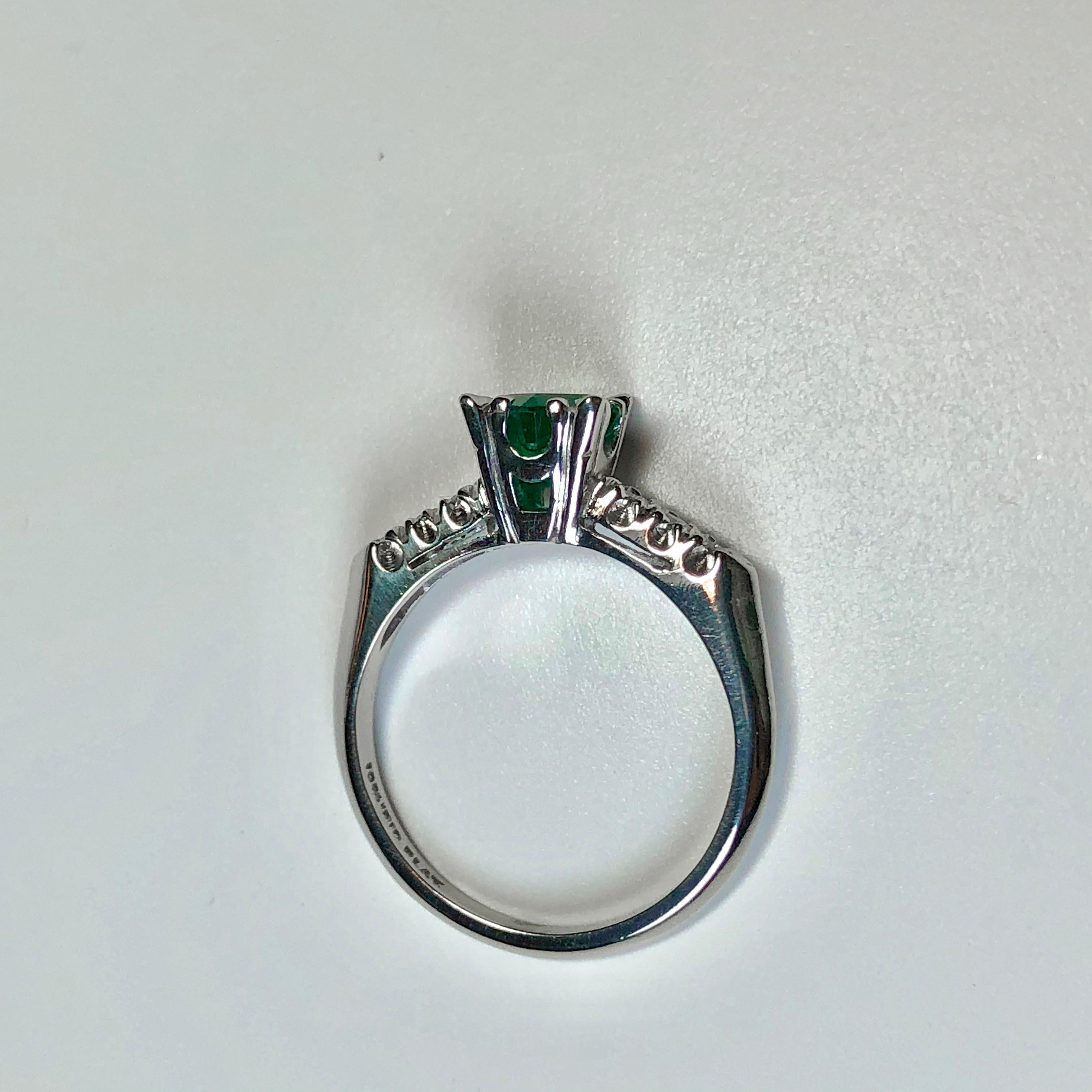 Emerald Cut Vintage Colombian Emerald Engagement Ring Platinum For Sale