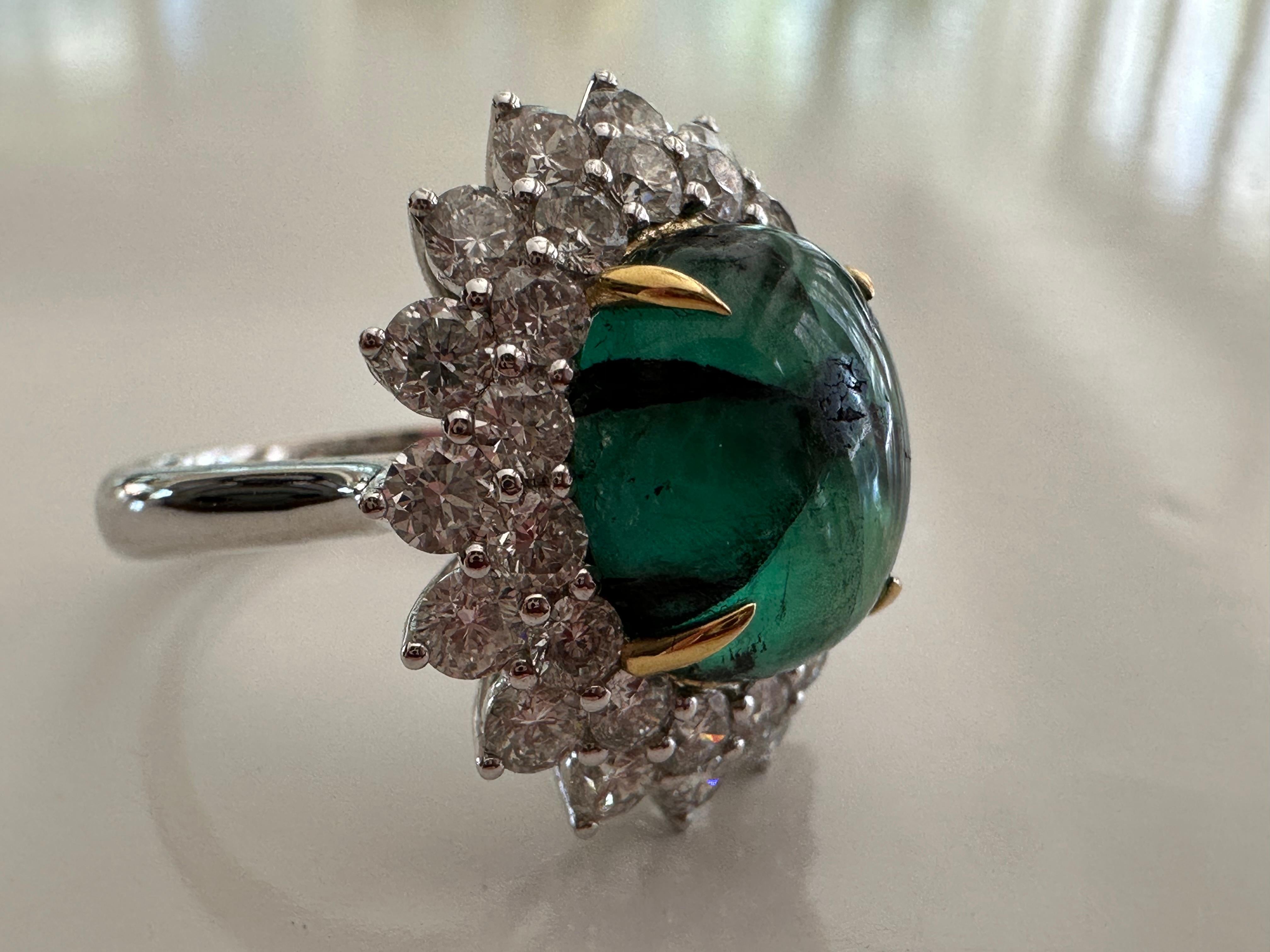 Oval Cut Estate Colombian Trapiche Emerald and Diamond Cocktail Ring For Sale