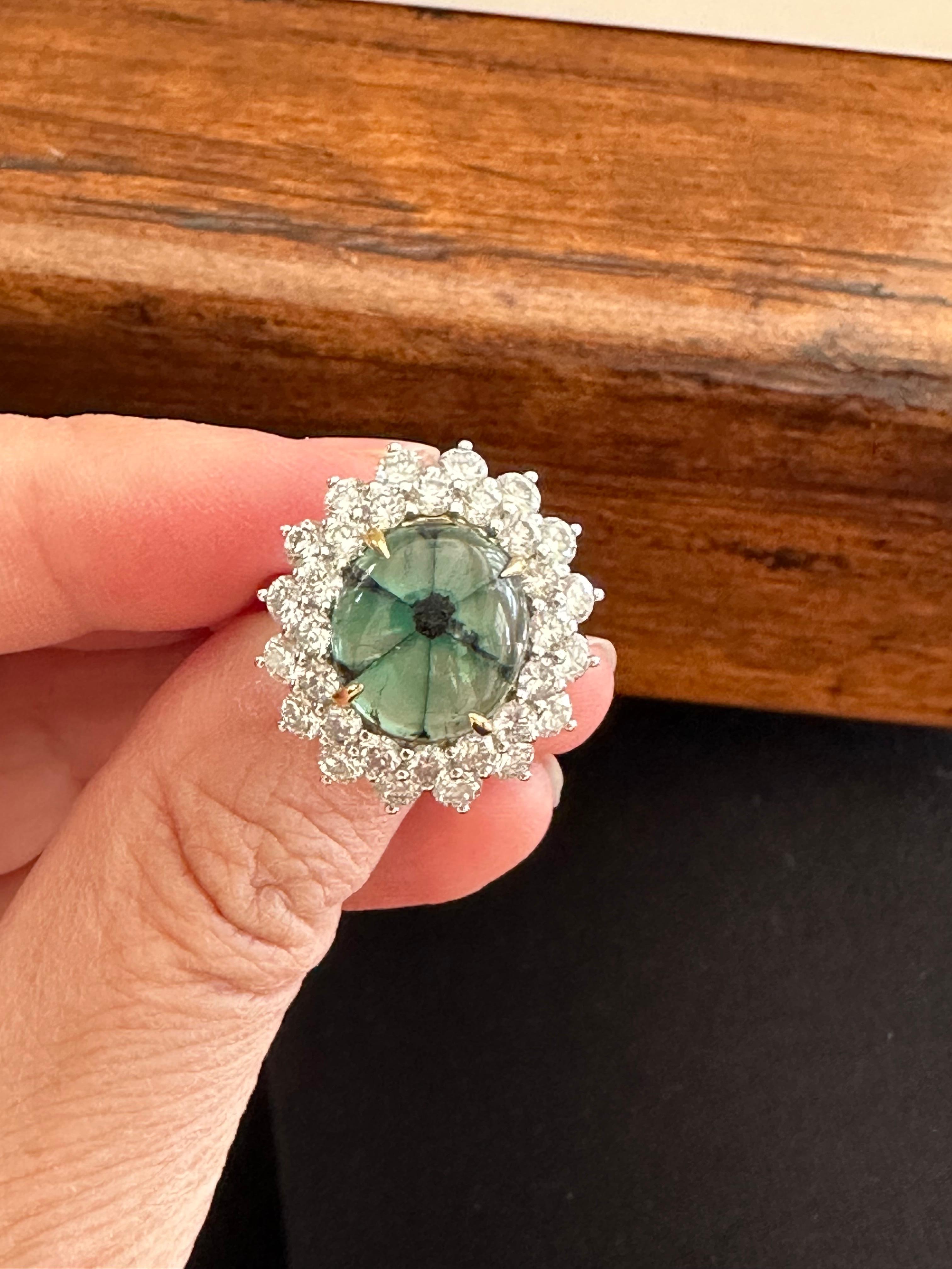 Women's Estate Colombian Trapiche Emerald and Diamond Cocktail Ring For Sale