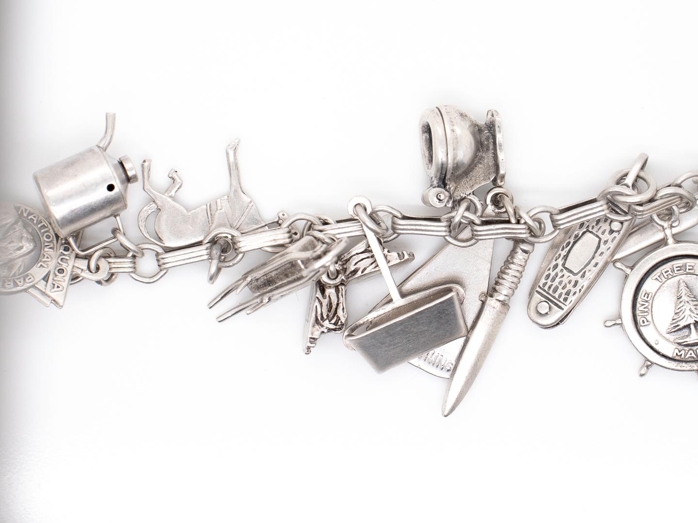 Estate Complete Mid-Century Sterling Silver Charm Bracelet For Sale 2
