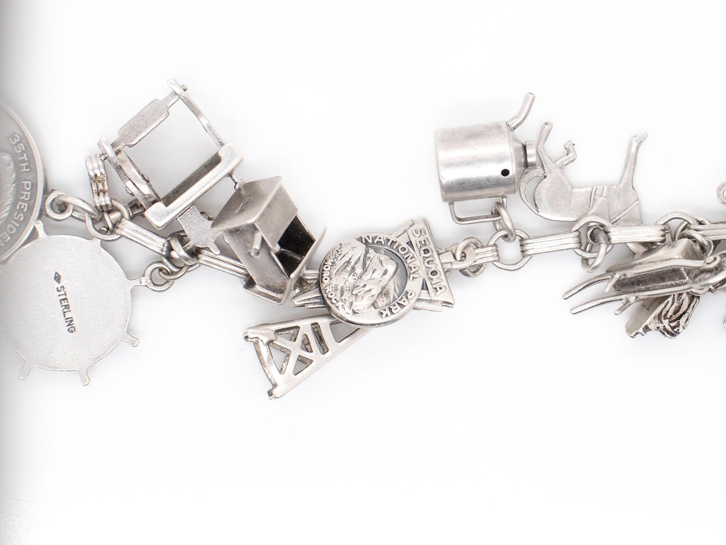 Estate Complete Mid-Century Sterling Silver Charm Bracelet For Sale 3