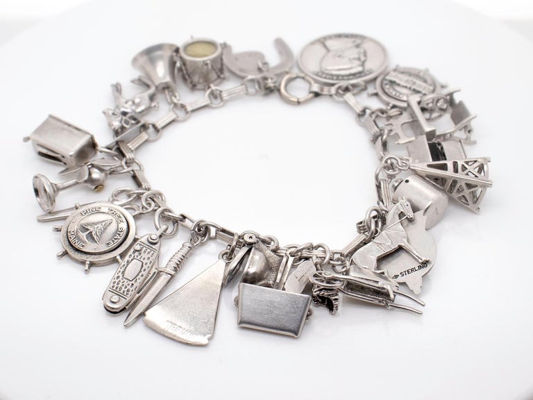 1stDibs Sterling Silver 1940s Charm Bracelet Retro