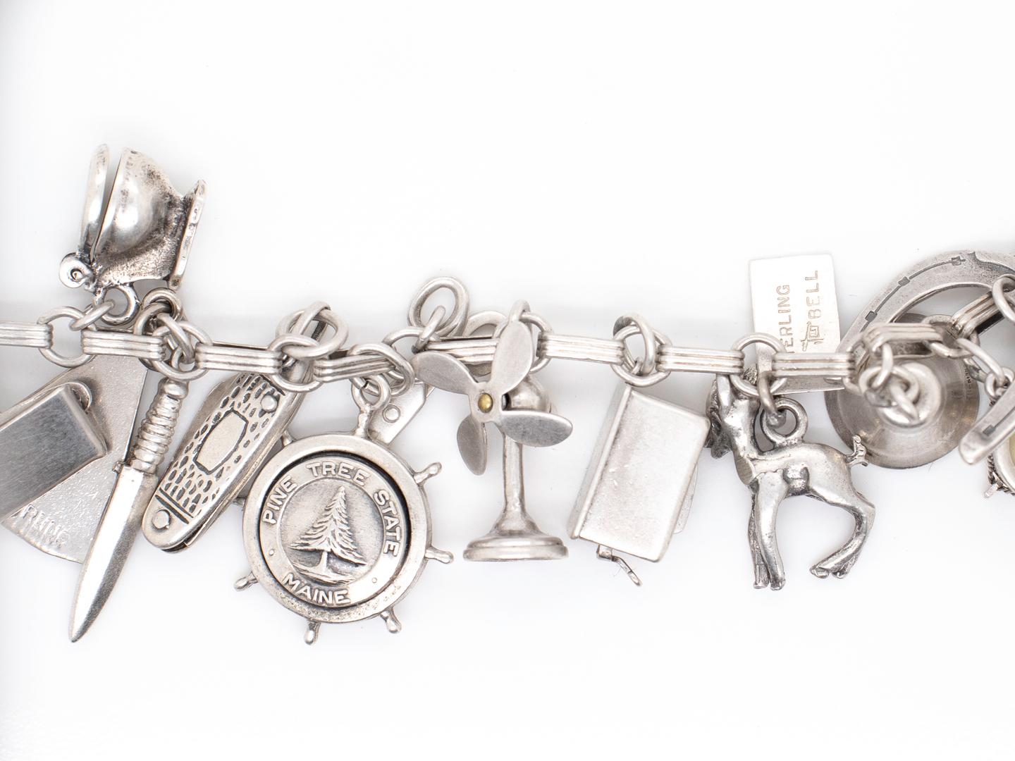 Estate Complete Mid-Century Sterling Silver Charm Bracelet For Sale 1