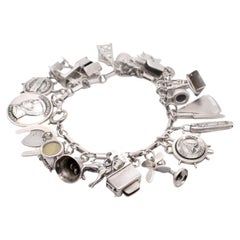 komplettes Sterlingsilber-Charm-Armband aus der Mitte des Jahrhunderts