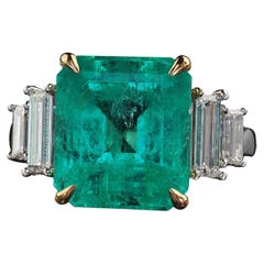 Estate Contemporary 14K White Gold Colombian Emerald Diamond Cocktail Ring - GIA