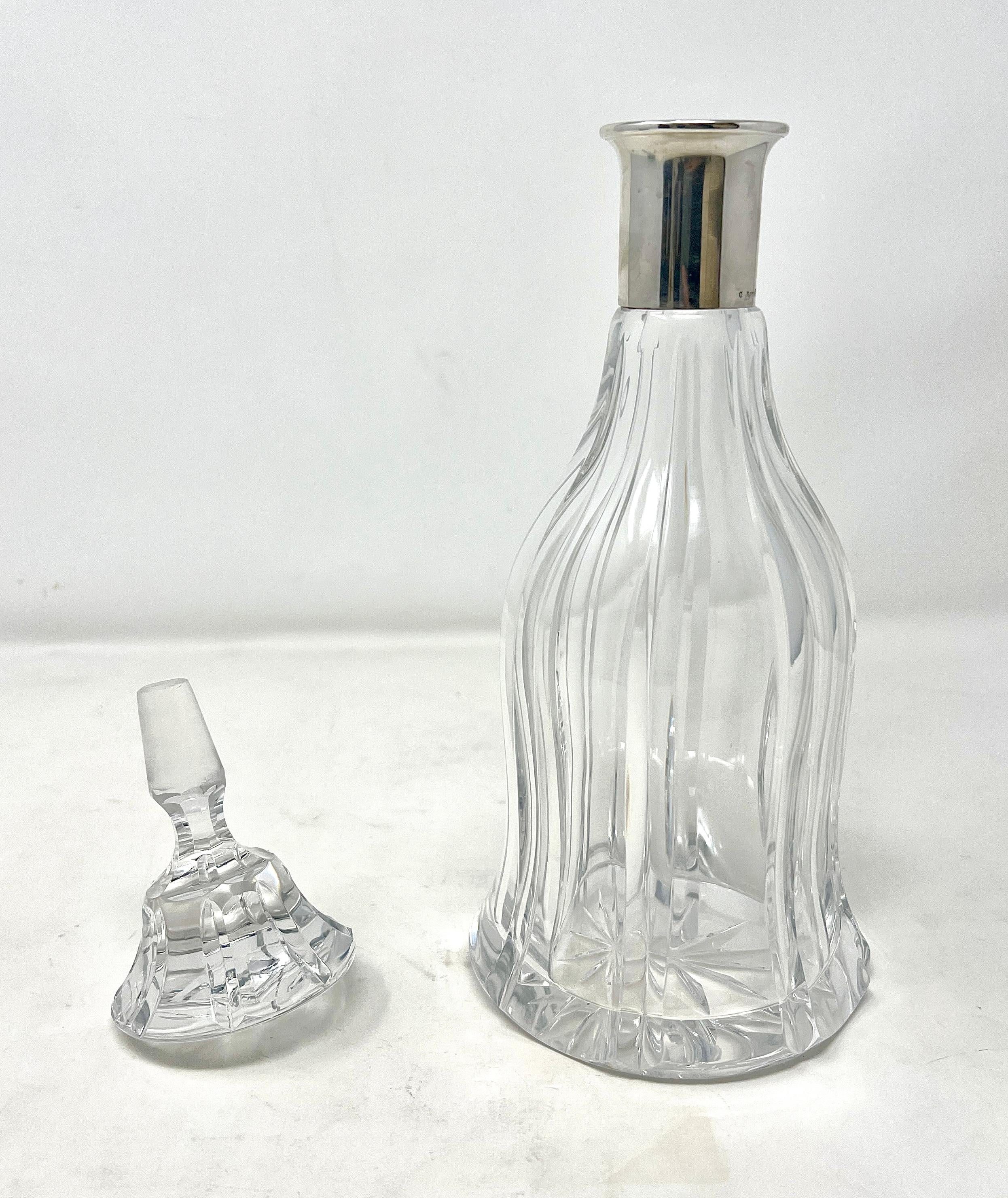 Estate Continental Sterling Silver Mounted Cut Crystal Wine Decanter, Circa 1950.
