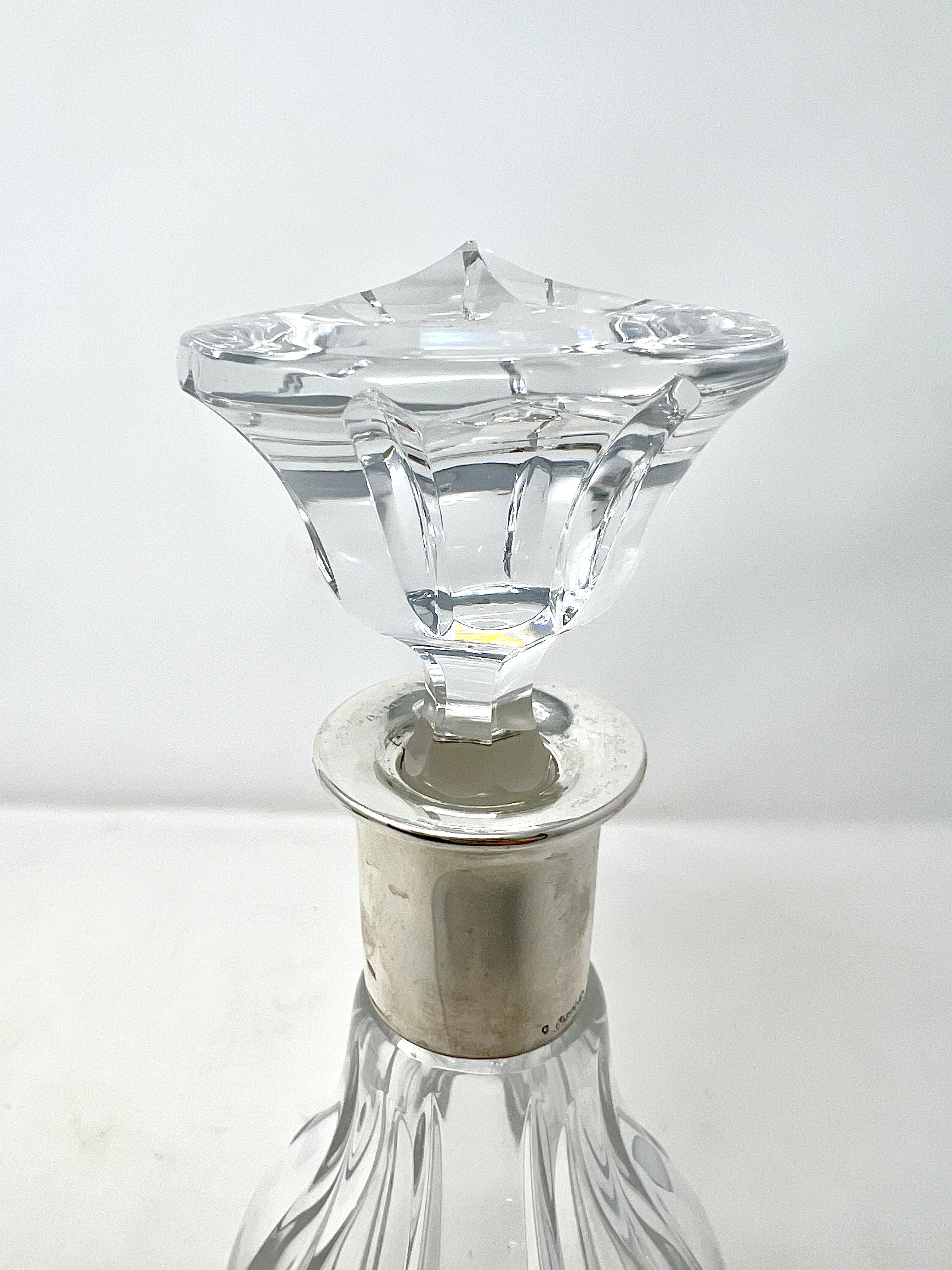 Estate Continental Sterling Silver Mounted Cut Crystal Wine Decanter Circa 1950. In Good Condition For Sale In New Orleans, LA