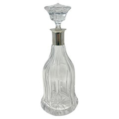 Vintage Estate Continental Sterling Silver Mounted Cut Crystal Wine Decanter Circa 1950.