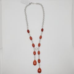 Estate Coral and Diamond Earrings, Ring, and Necklace Set