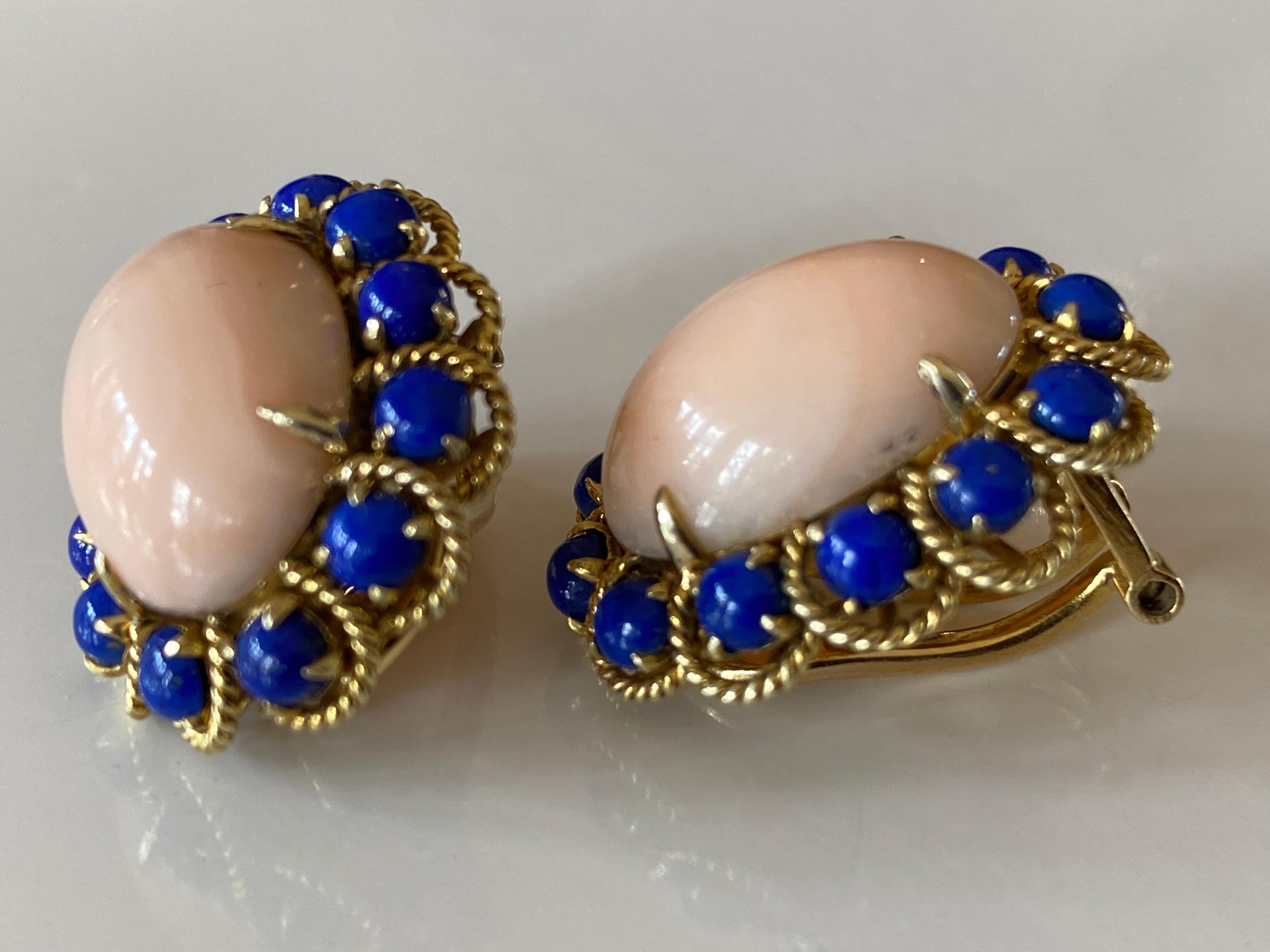 Retro Estate Coral and Lapus Lazuli Earrings For Sale