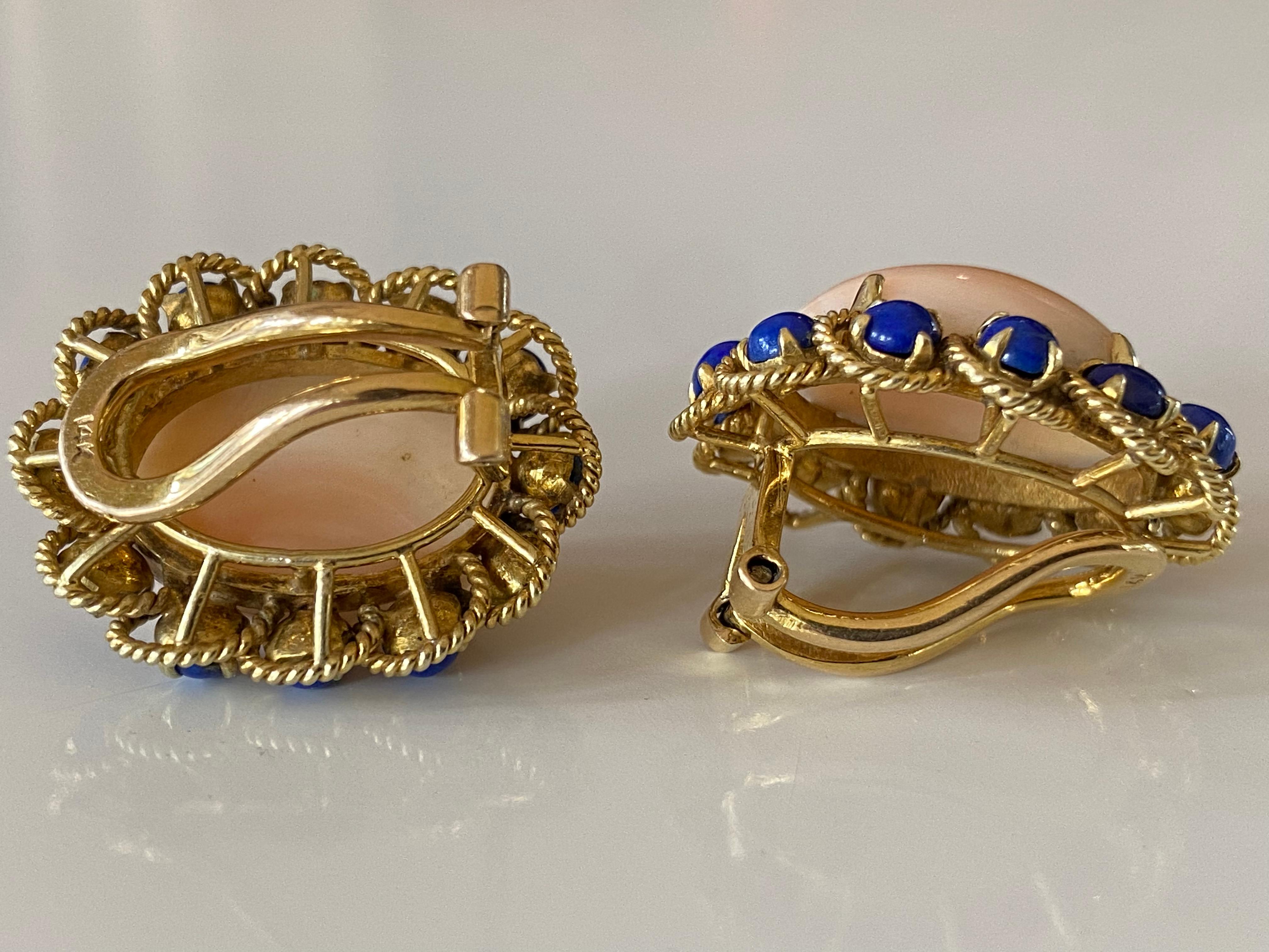 Estate Coral and Lapus Lazuli Earrings In Good Condition For Sale In Denver, CO