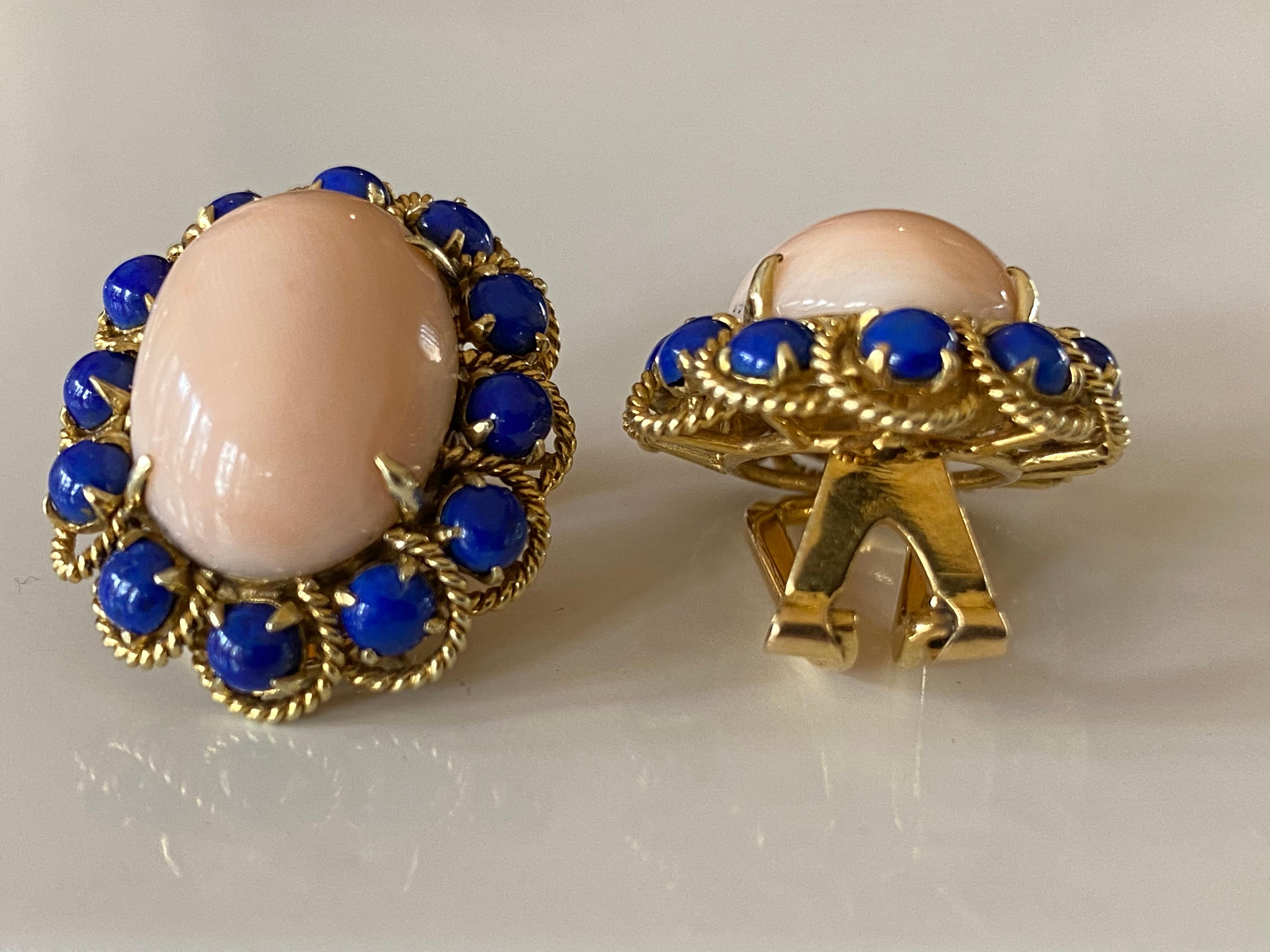Estate Coral and Lapus Lazuli Earrings For Sale 1