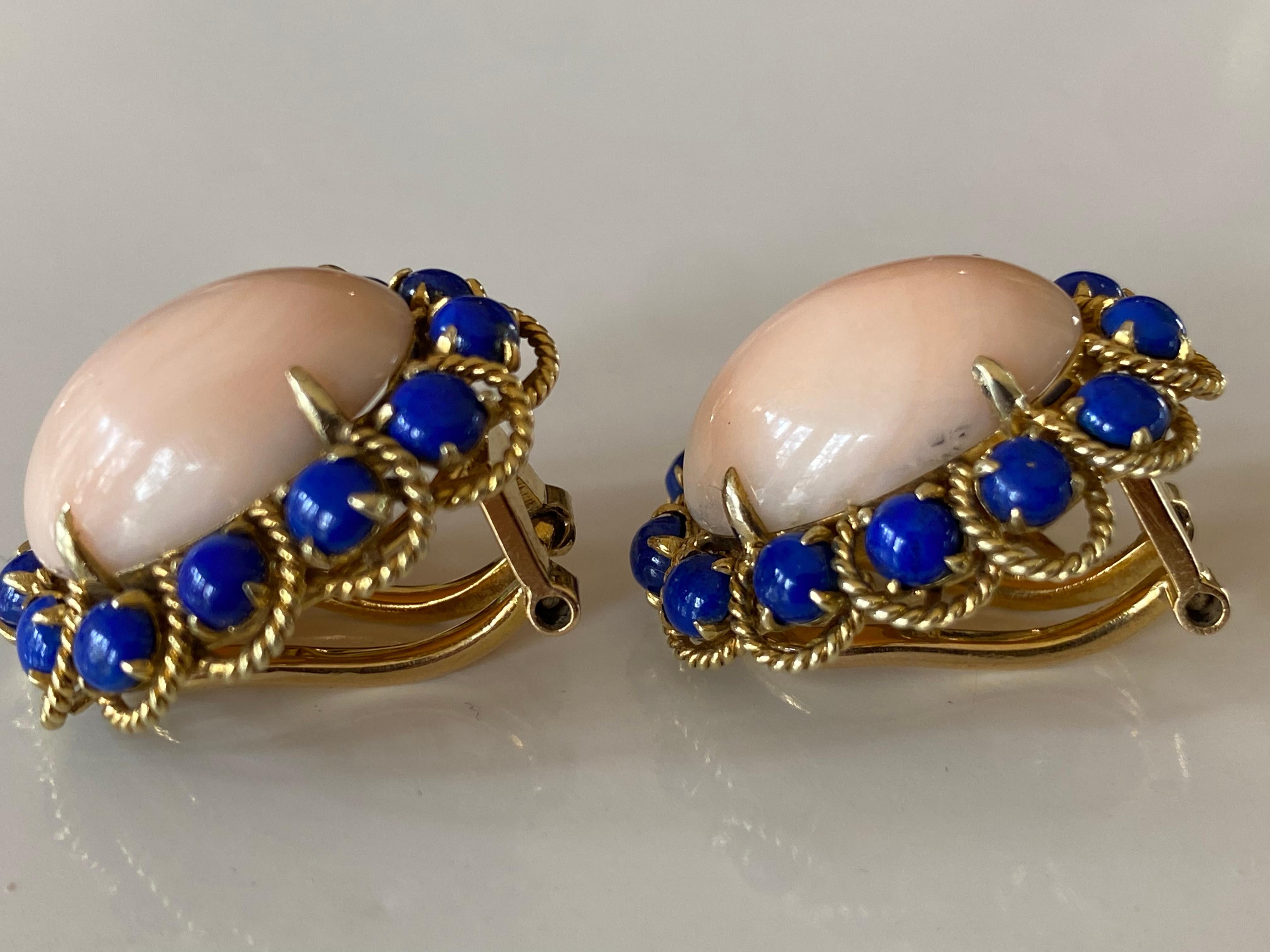 Estate Coral and Lapus Lazuli Earrings For Sale 2