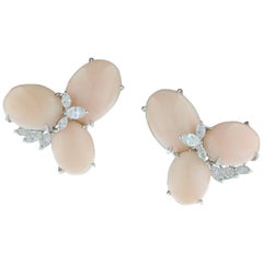 Estate Coral Diamond Platinum Earrings