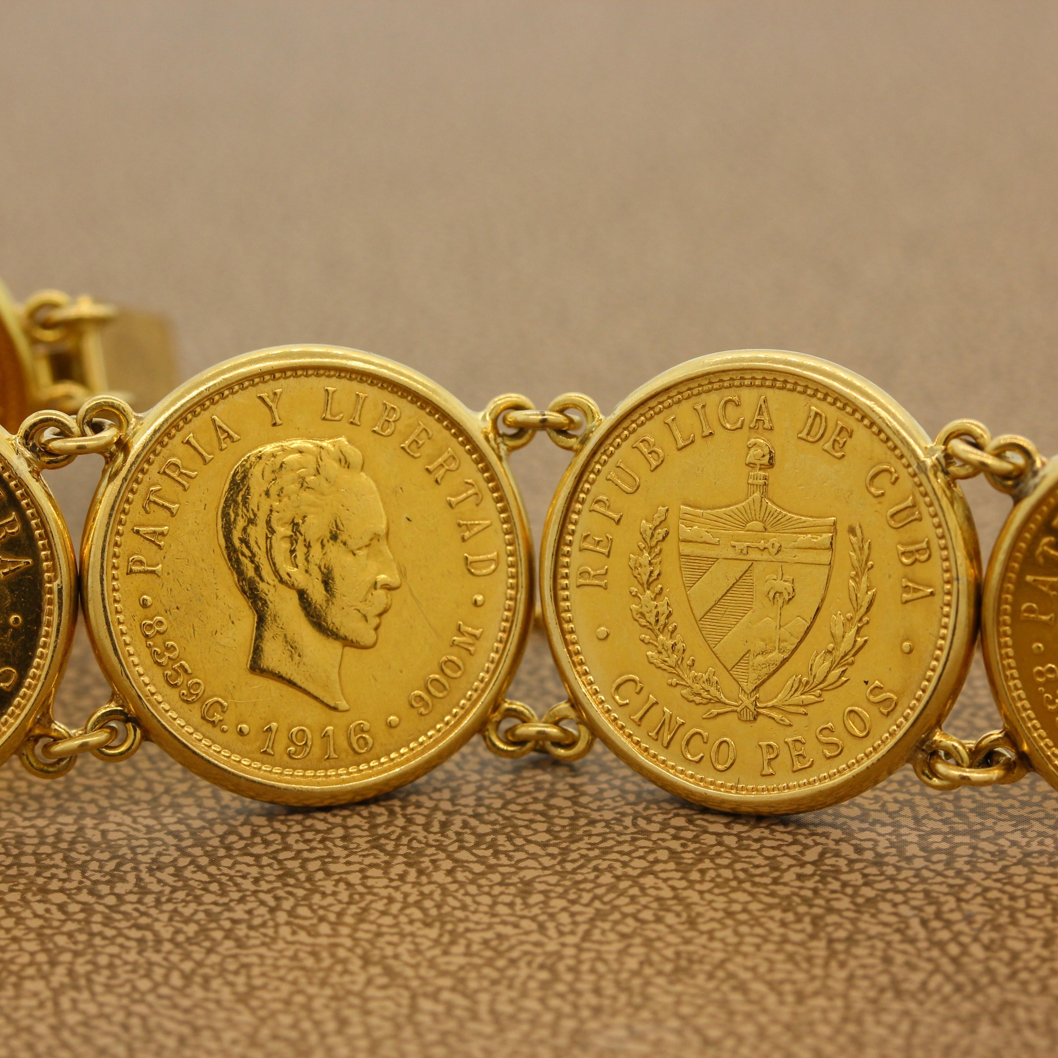 Estate Cuban Peso Gold Coin Bracelet In New Condition In Beverly Hills, CA