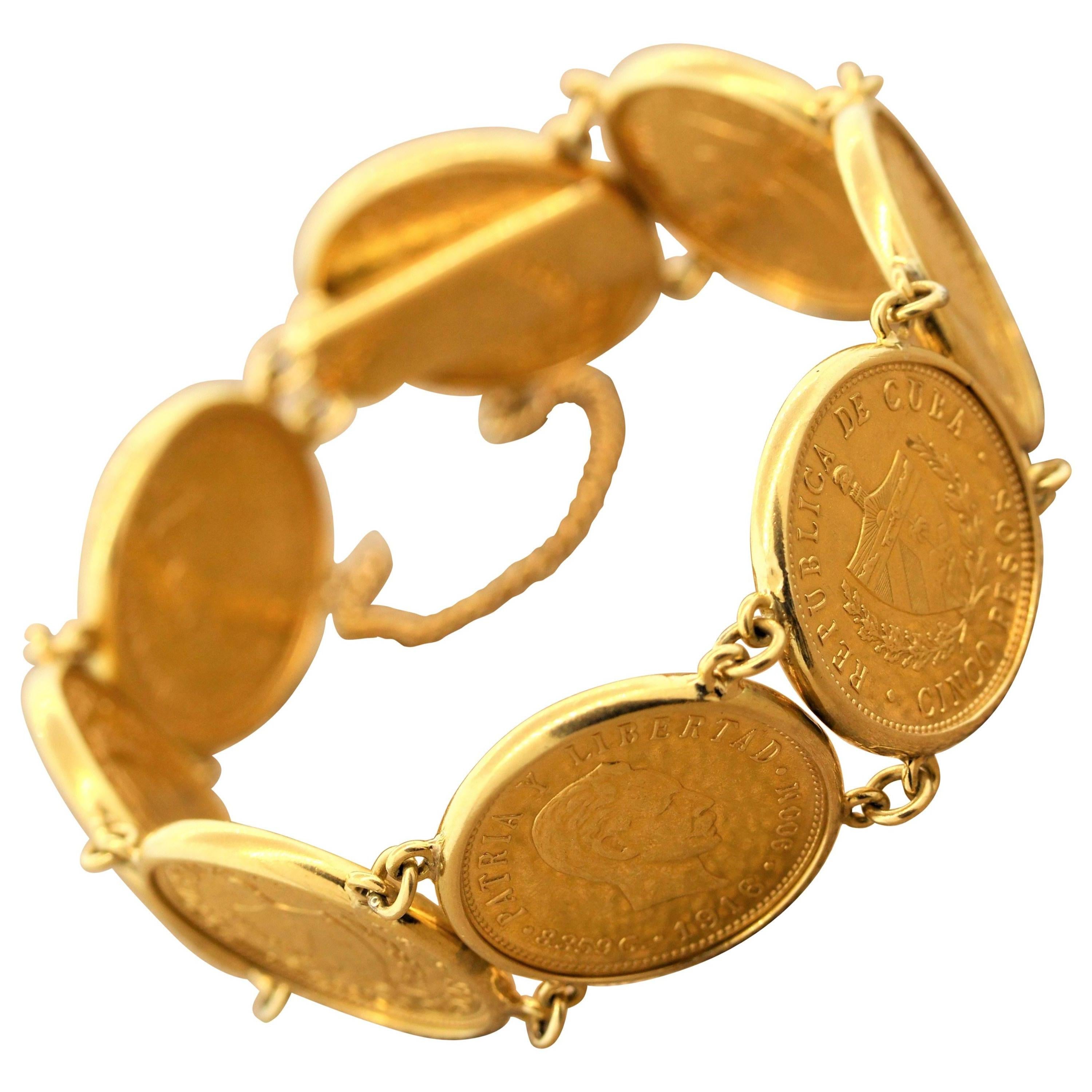 Estate Cuban Peso Gold Coin Bracelet at 1stDibs | cuban coin bracelet,  cuban coins for sale, cuba gold coin