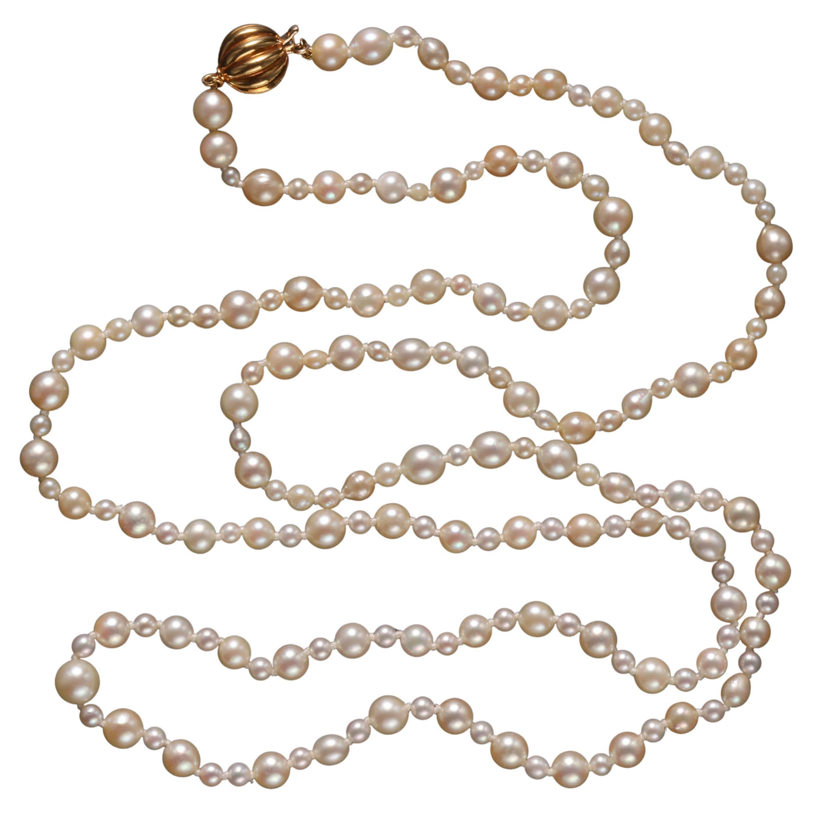 Vintage Genuine Natural Pink Akoya Cultured Pearl Necklace & Earrings Set - 14-48" Yellow Gold Plated