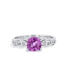 Estate Cushion Cut Pink Sapphire Milgrain Diamond Ring
