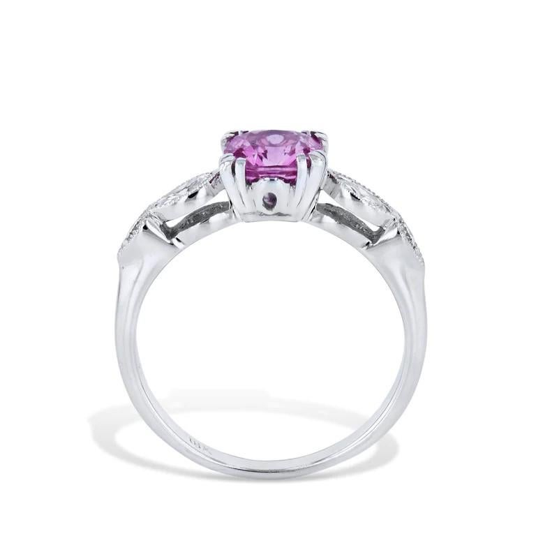 Estate Cushion Cut Pink Sapphire Milgrain Diamond Ring  In Excellent Condition For Sale In Miami, FL