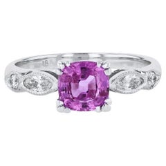 Estate Cushion Cut Pink Sapphire Milgrain Diamond Ring