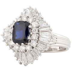 Estate Cushion-Cut Sapphire and Diamond Platinum Ballerina Ring