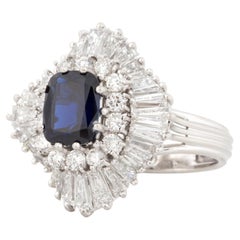 Estate Cushion-Cut Sapphire and Diamond Platinum Ballerina Ring