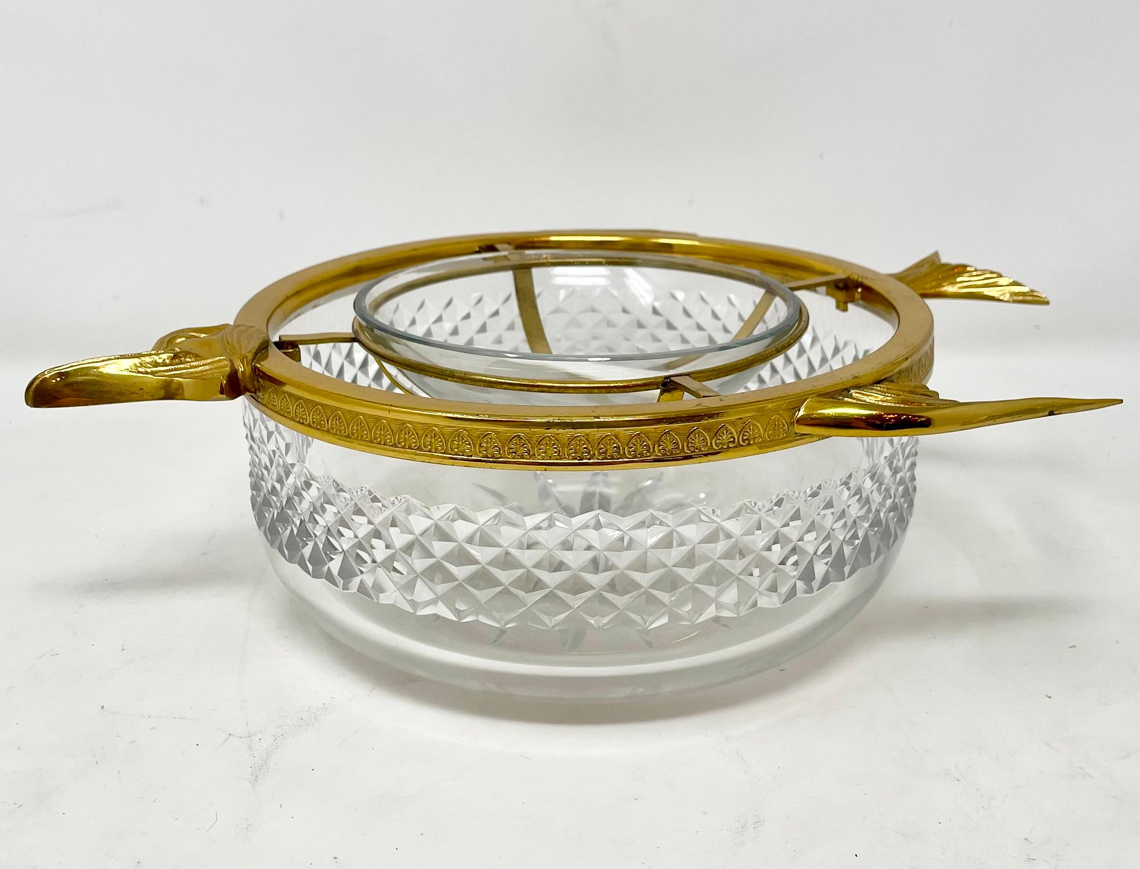 Estate cut crystal and gilt bronze sturgeon design caviar server, circa 1970.