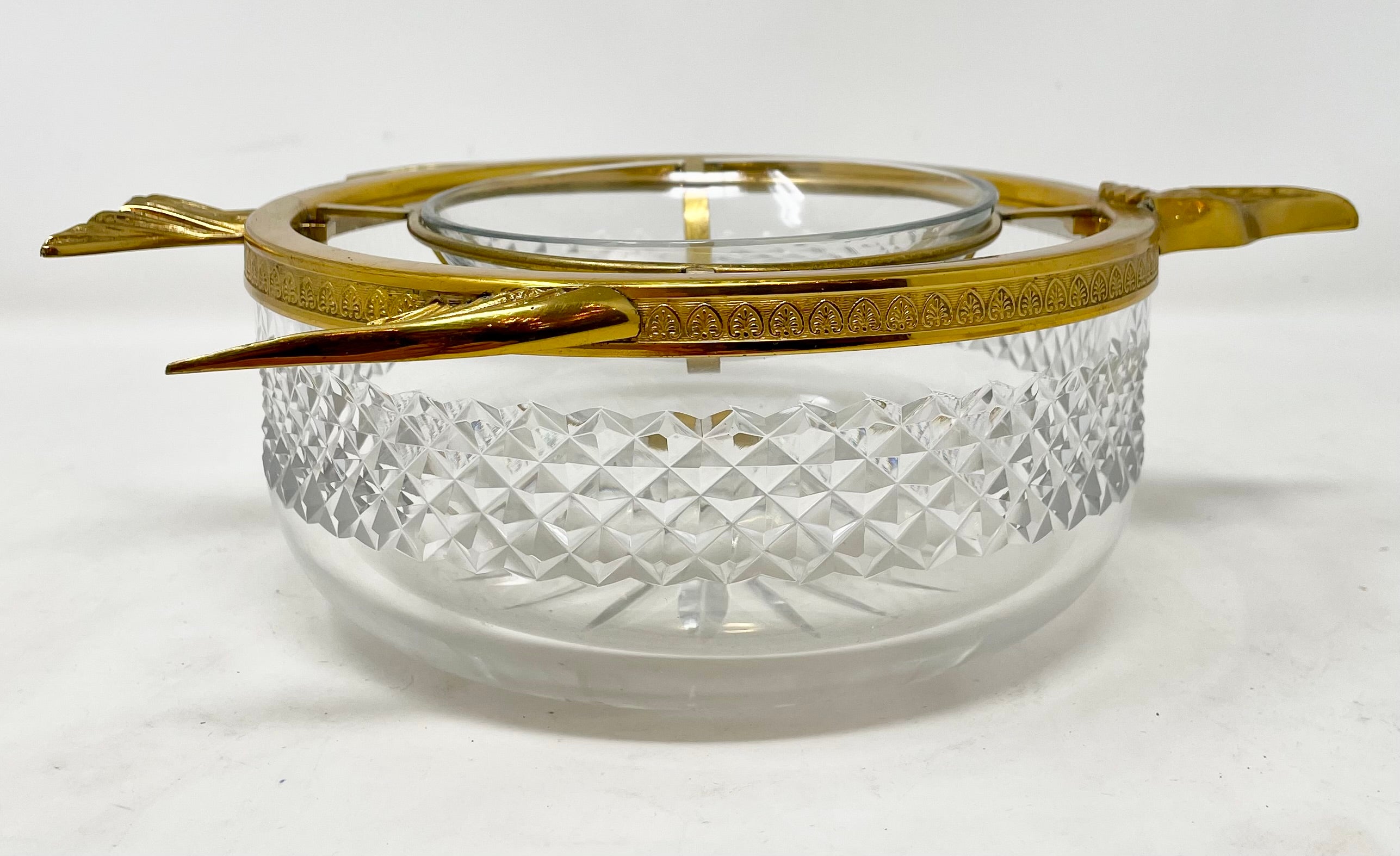 Estate Cut Crystal and Gilt Bronze Sturgeon Design Caviar Server, Circa 1970. en venta 2