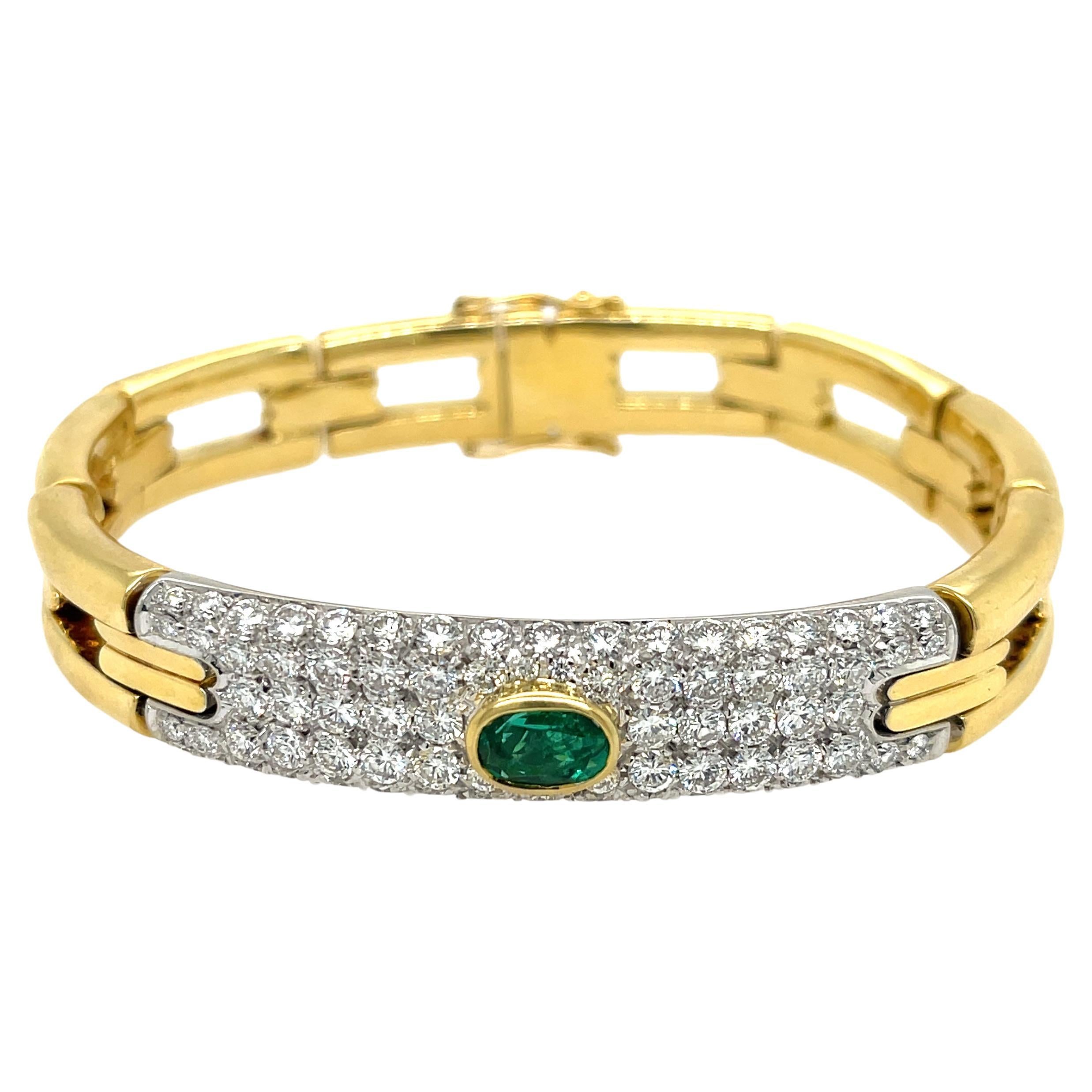 Estate Damiani Emerald and Diamond Bracelet in 18k Yellow Gold