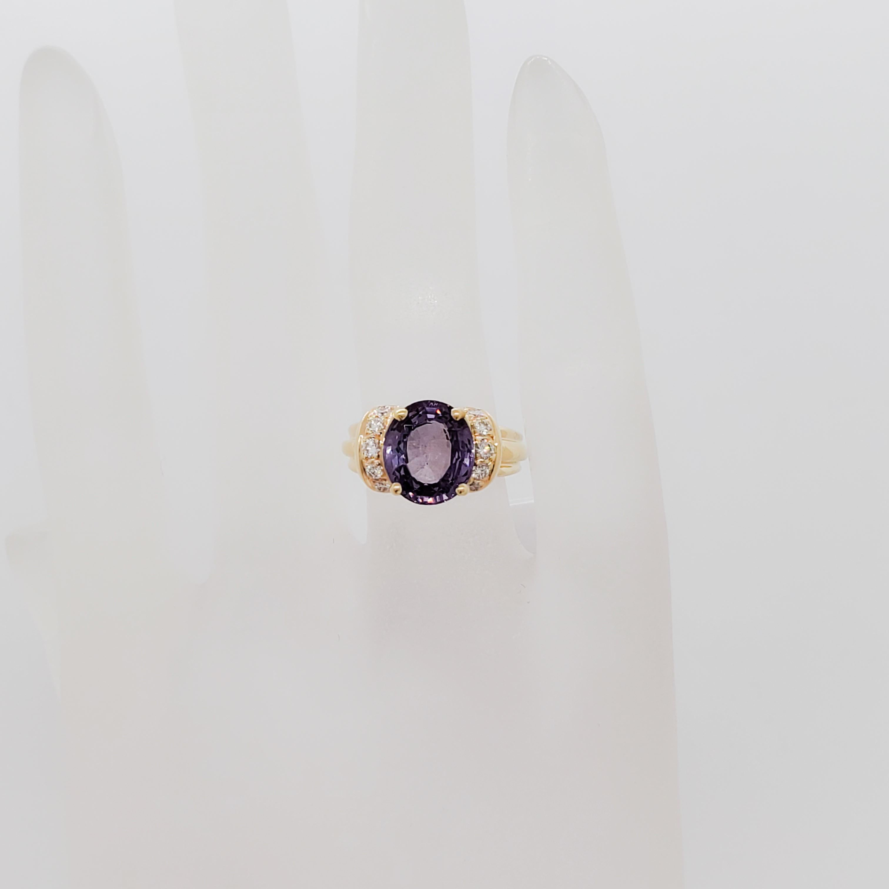 Oval Cut Estate Dankner Purple Sapphire and Diamond Cocktail Ring in 14k Yellow Gold For Sale
