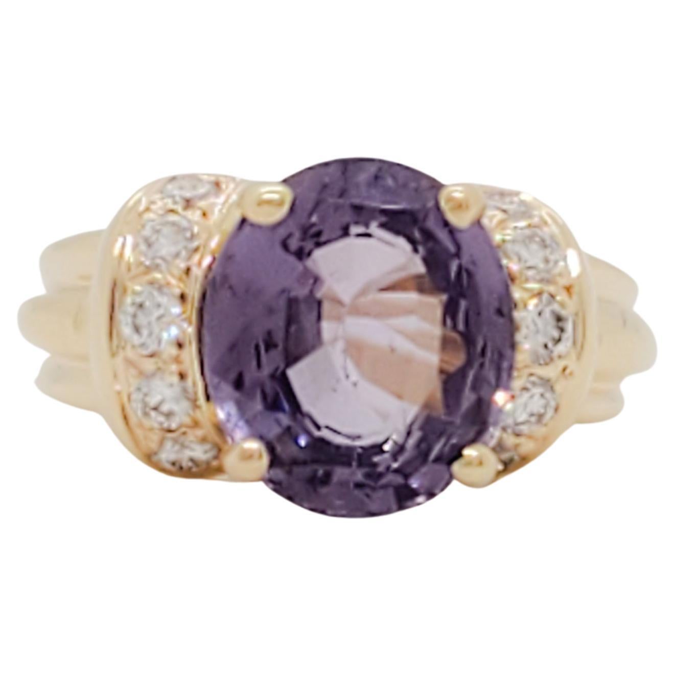 Estate Dankner Purple Sapphire and Diamond Cocktail Ring in 14k Yellow Gold For Sale