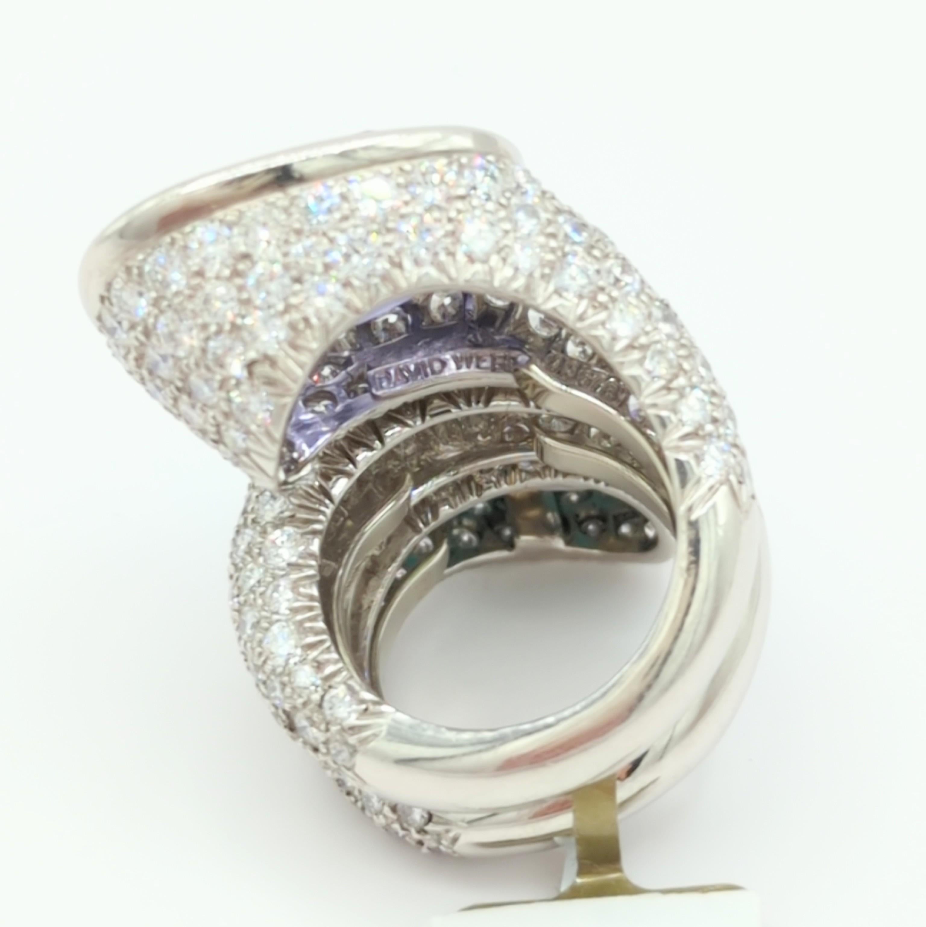 Estate David Webb Ceylon Blue Sapphire and Turquoise Cabochon Ring in Platinum 3